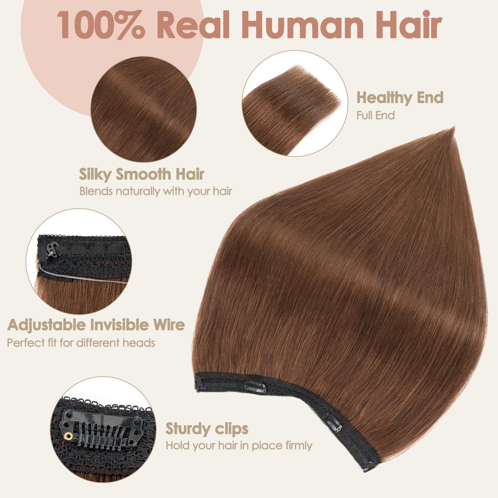 S-noilite Wire Hair Extensions Human Hair Medium Brown Invisible Fish Line Hair Extensions Real Hair One Piece Human Hair Extensions 14 Inch 60g - Image 2