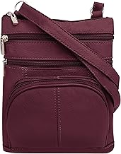Roma Leathers Genuine Cross Body Purse Bag, Multi-Pocket (Wine)