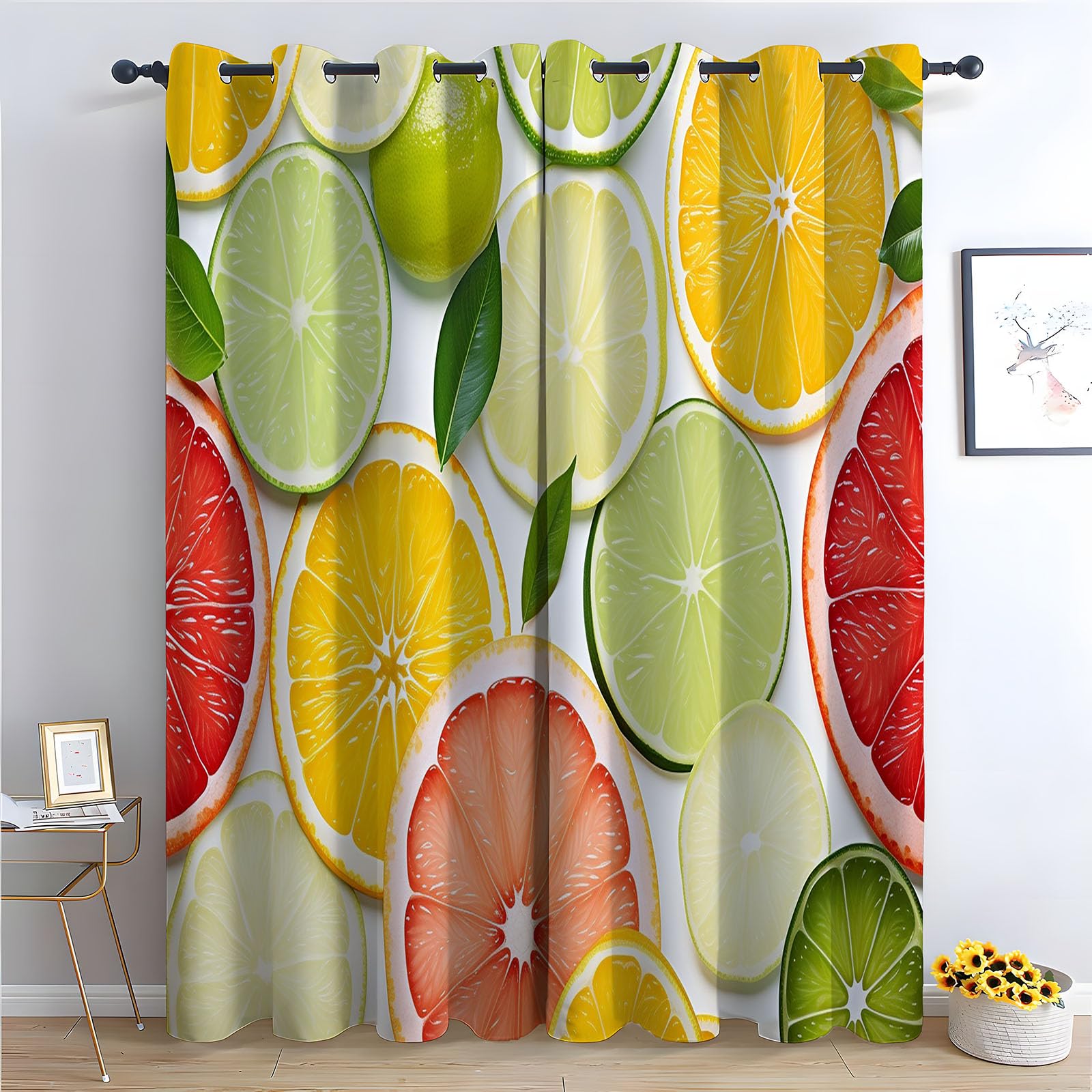 TERUEA Picture Curtains Anti Mould Proof Resistant Mixed citrus lime lemon grapefruit slice fresh fruit Curtains Mould Proof Resistant-52 W x 84" L (Pack of 2)