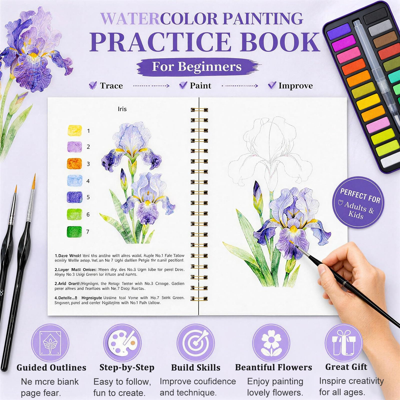 Beginner Watercolor Workbook - Floral Art Kit -2