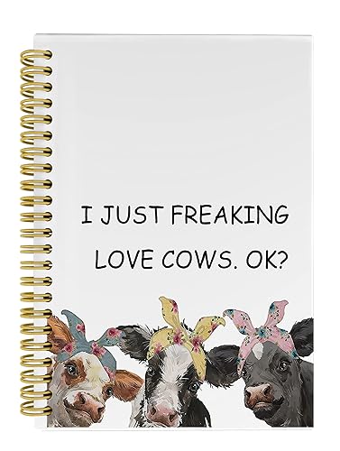 Knibeo Tuqu I Just Freaking Love Cows OK - Cuaderno rústico con espiral de tapa dura con forro de vaca de 5.5 x 8.3 pulgadas, cuaderno de rayas