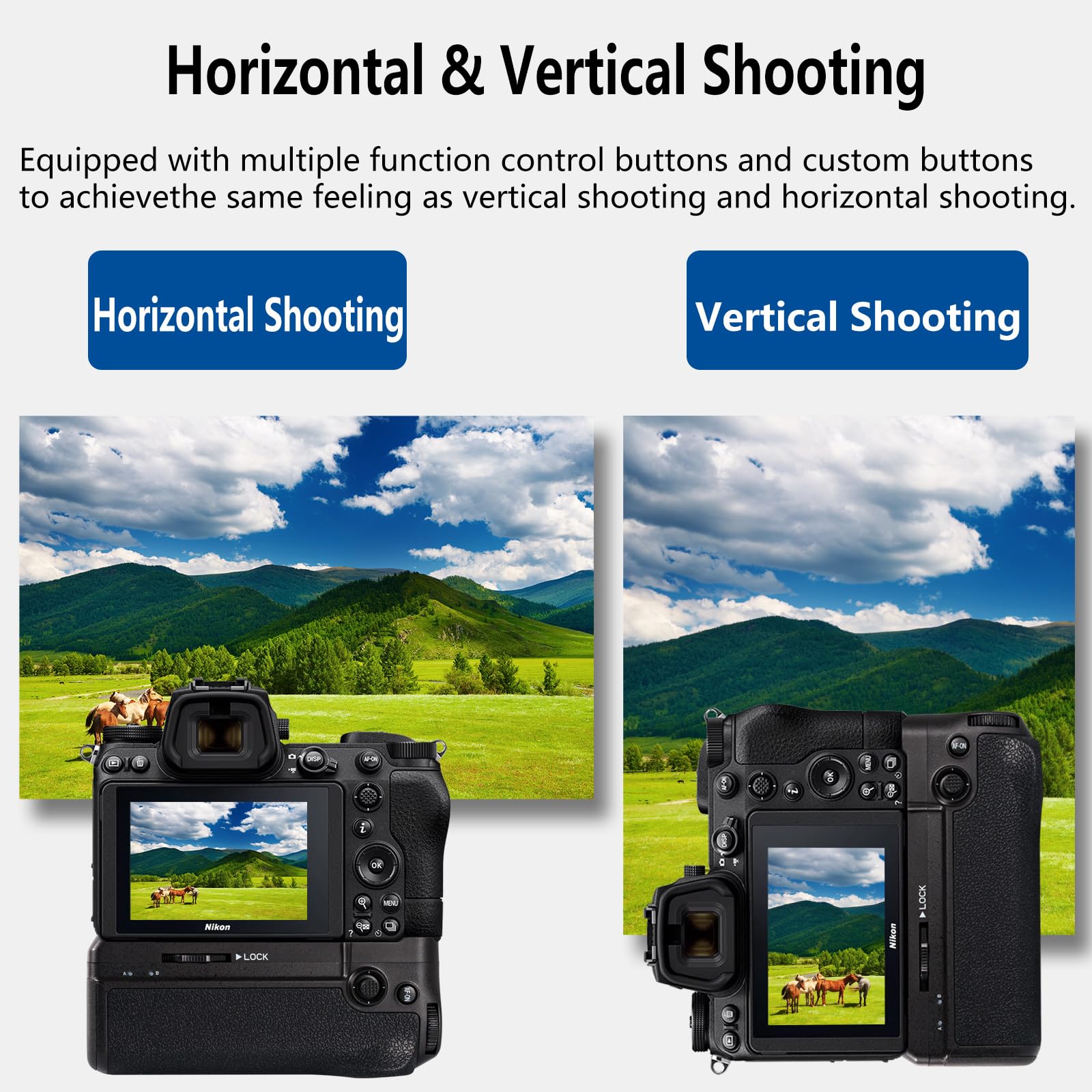 MB-N11 Poignée d'alimentation pour Nikon Z6II Z7II, synchronisation toutes fonctions, capacité pour 2 batteries lithium-ion rechargeables EN-EL15C, pour prise de vue verticale.