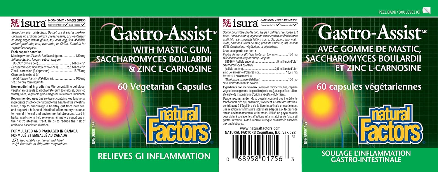 Natural Factors, Gastro-Assist, Help Relieve Indigestion, Bloating and Constipation, Digestive Supplement, Vegan, 60 capsules (30 servings)