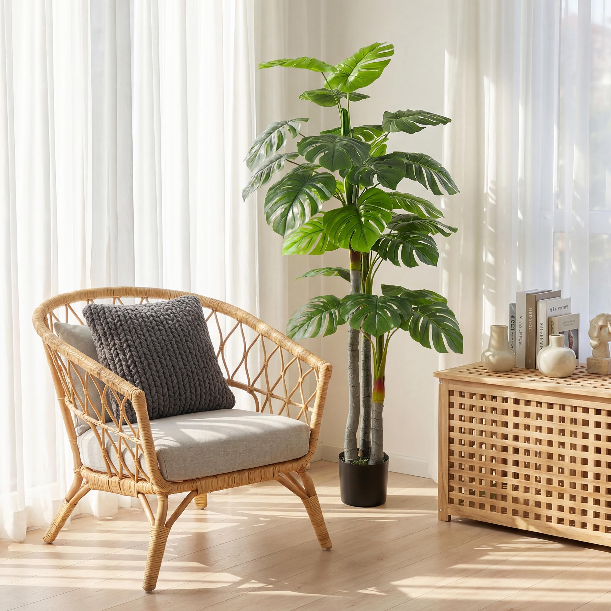 HOMCOM Arbre Artificiel Monstera H.1,5 m, Tronc et Branches en Lichen | Feuilles de Tortue, Grand Réalisme, Pot Inclus