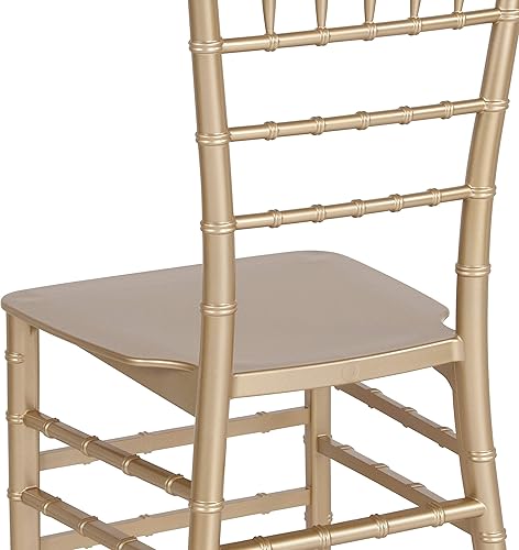 Miniatura 9 de BizChair Paquete de 2 sillas Chiavari apilables de resina dorada, asientos para hospitalidad y eventos