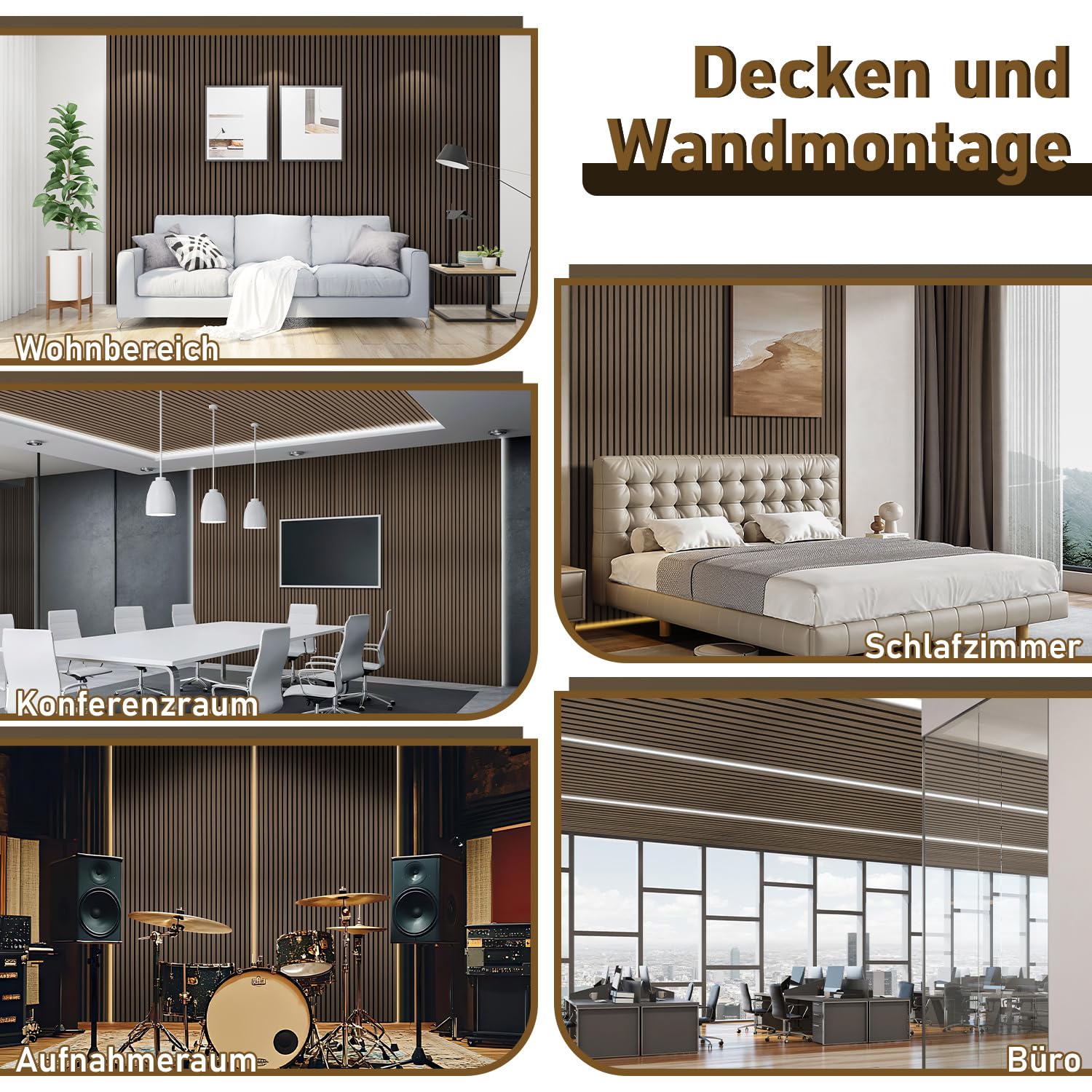 𝗝𝗮𝘆𝘀𝗲𝘂𝘄 Panneaux acoustiques en bois 2 pièces 120 x 60 cm, 2 panneaux de 120 x 60 cm, placage bois et feutre, revêtement mural pour studio et maison, noyer