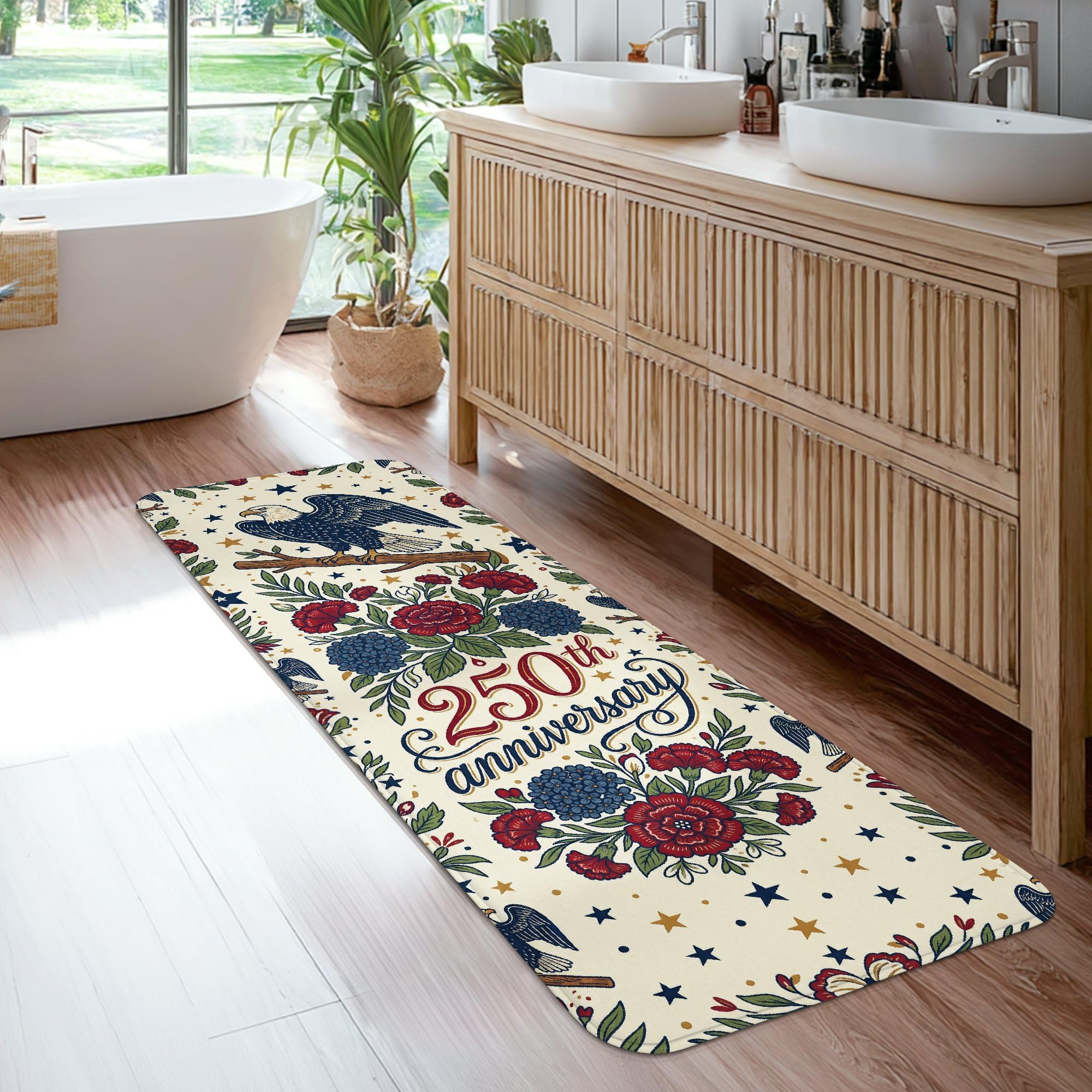 Tapis de cuisine et entrée esthétique motif aigle vintage rouge
