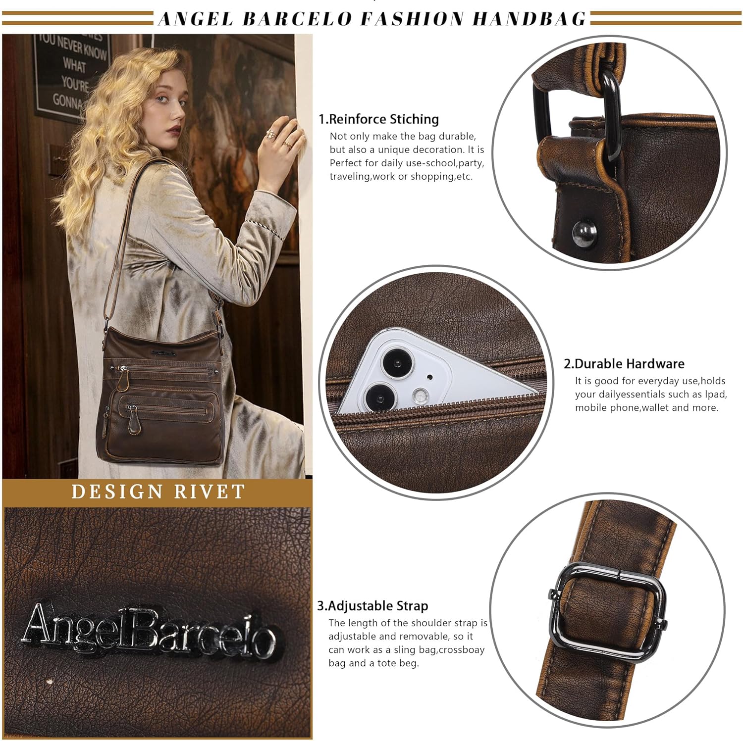 Angel Barcelo Crossbody Bags for Women,Ultra Soft Leather Purses for Women - Image 5