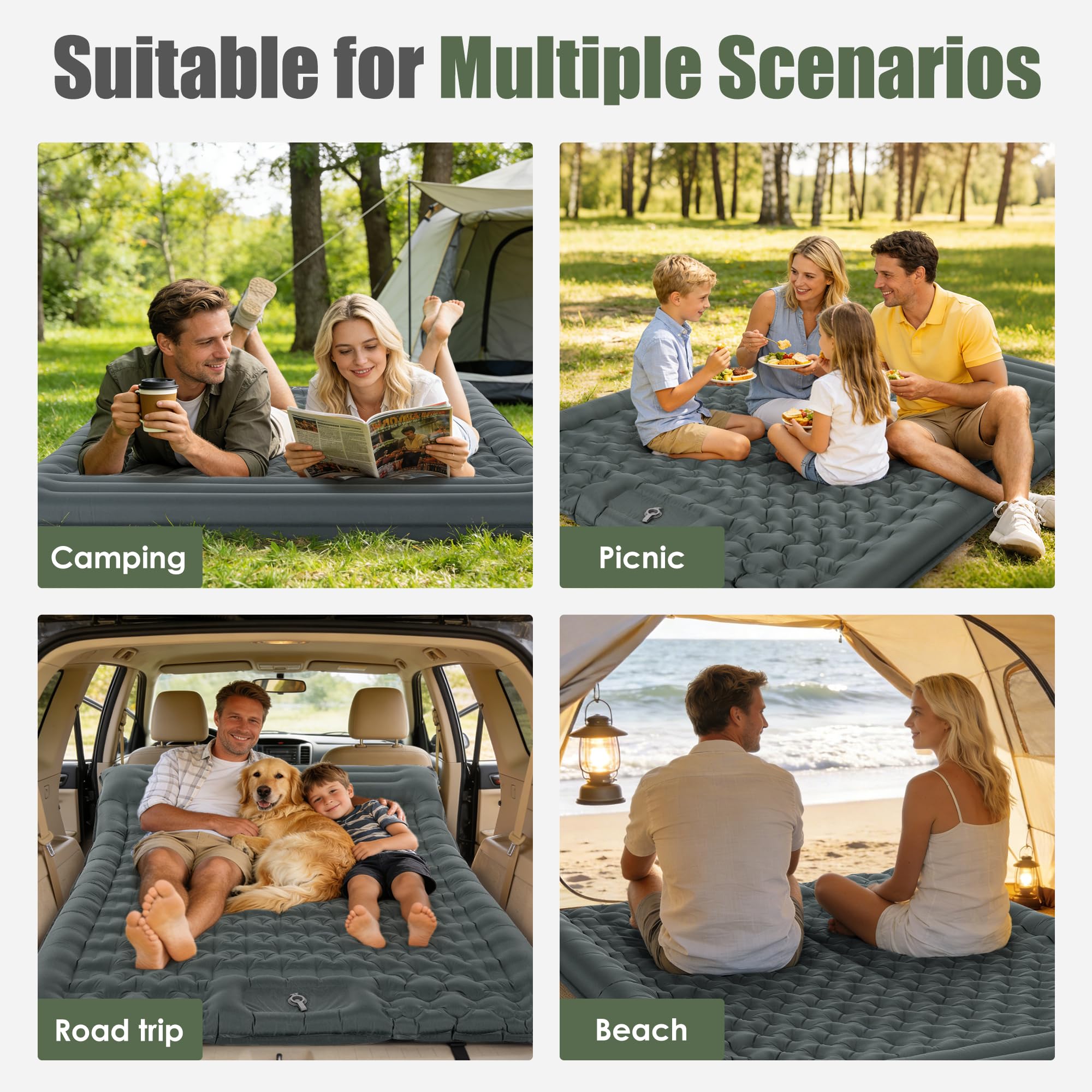ROPODA Alfombrilla de camping, colchón ultraligero doble con, bomba de pie integrada, cama de camping impermeable doble con bolsa de transporte para senderismo (Gris)