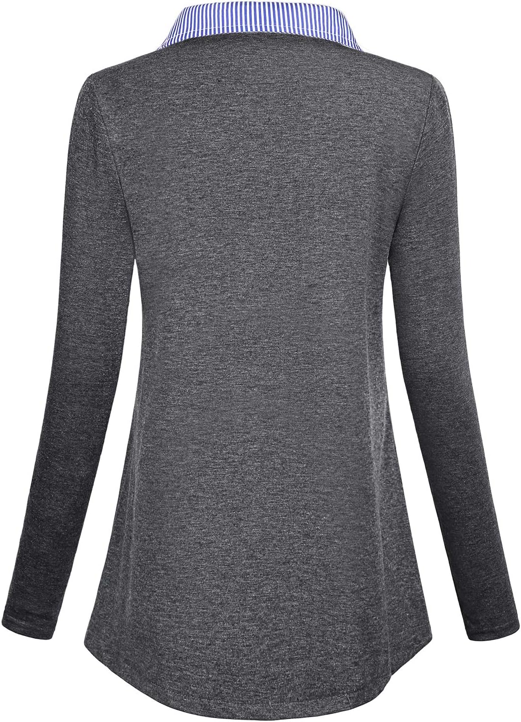 Women's Long Sleeve Contrast Collar Shirt A-line Pleated Office Tunic - Image 2