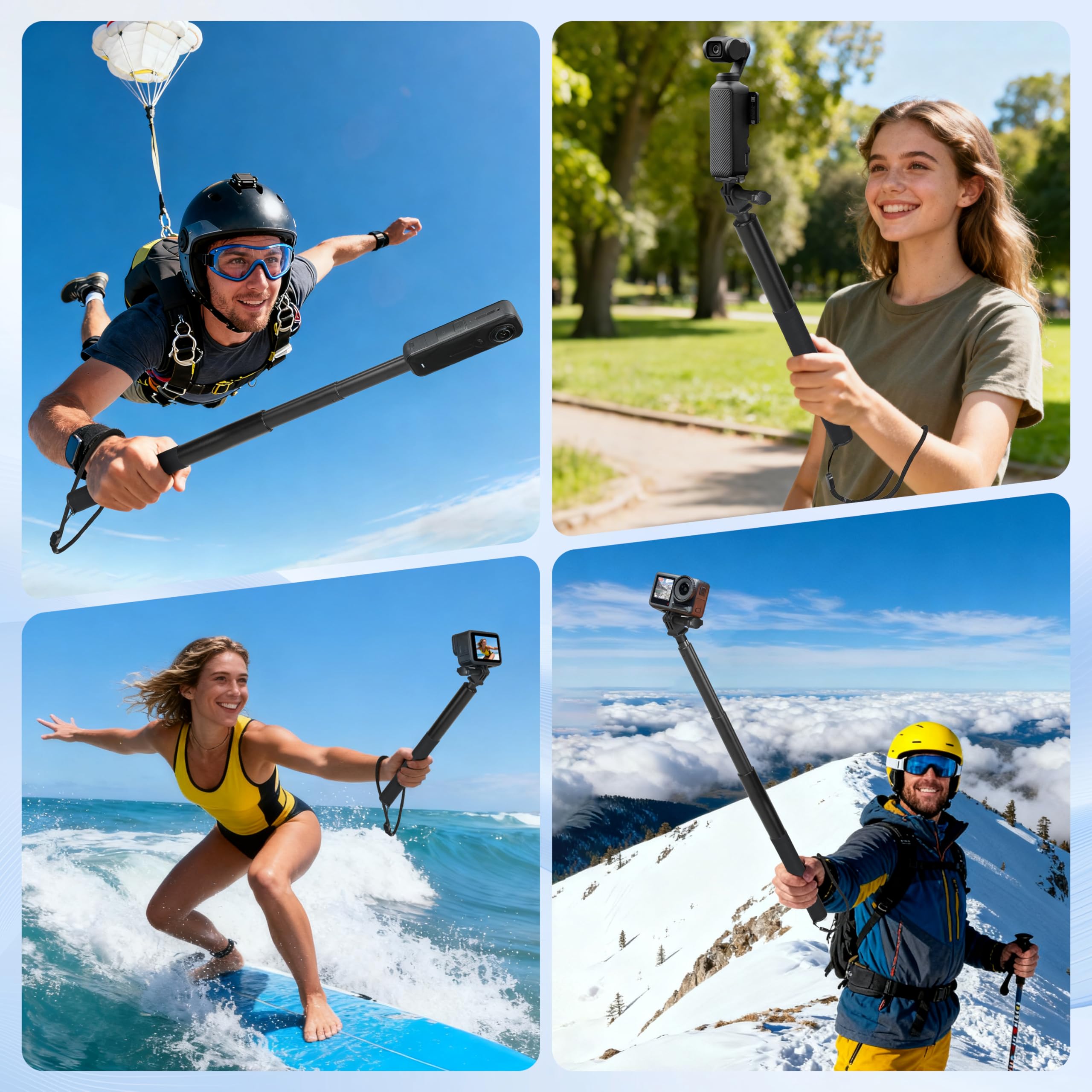 132 cm niewidoczny kijek do selfie do Insta360 X5/X4 Air Aluminium do GoPro 13/12/11 do DJI Osmo360/Action 6 5 Pocket 3 akcesoria, przedłużacz kijek do selfie z podwójnymi pazurami