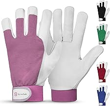 Gardening Gloves for Men & Women, Leather Palm & Breathable Spandex Back, Thorn-Proof Gardening Gloves, Multipurpose Safety Gloves for Mechanics, Warehouse, Driving, Digging, Landscaping (Pink, S)