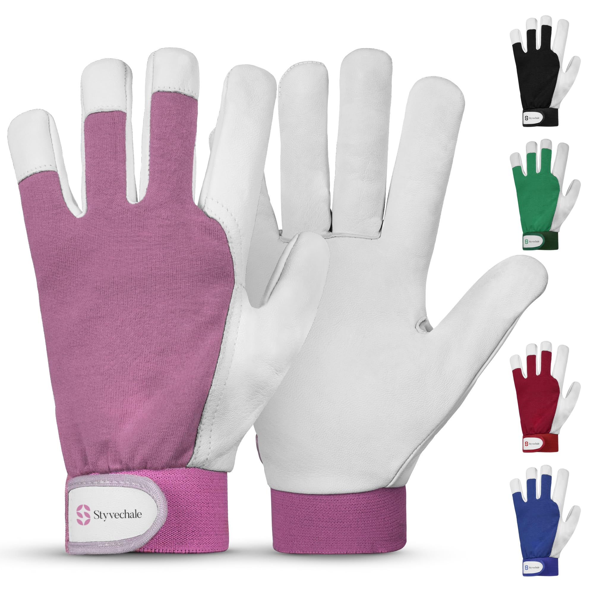 Gardening Gloves for Men & Women, Leather Palm & Breathable Spandex Back, Thorn-Proof Gardening Gloves