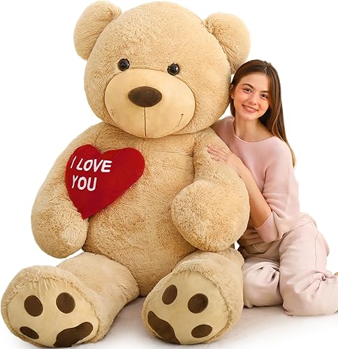 MaoGoLan Giant Teddy Oso de peluche gigante de 6 pies, color marrón con corazón rojo I Love You, para San Valentín para novia, novio, esposa,