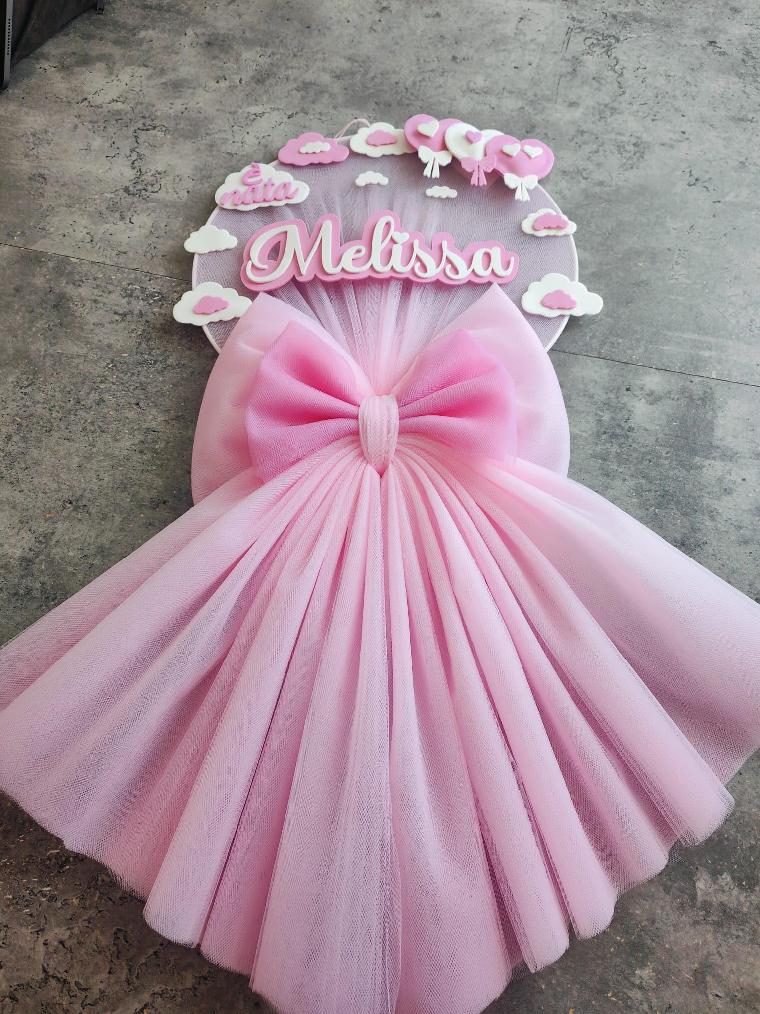 Fiocco Personalizzato con Nome Sogno INCANTATO Regalo Nascita (Rosa Baby)