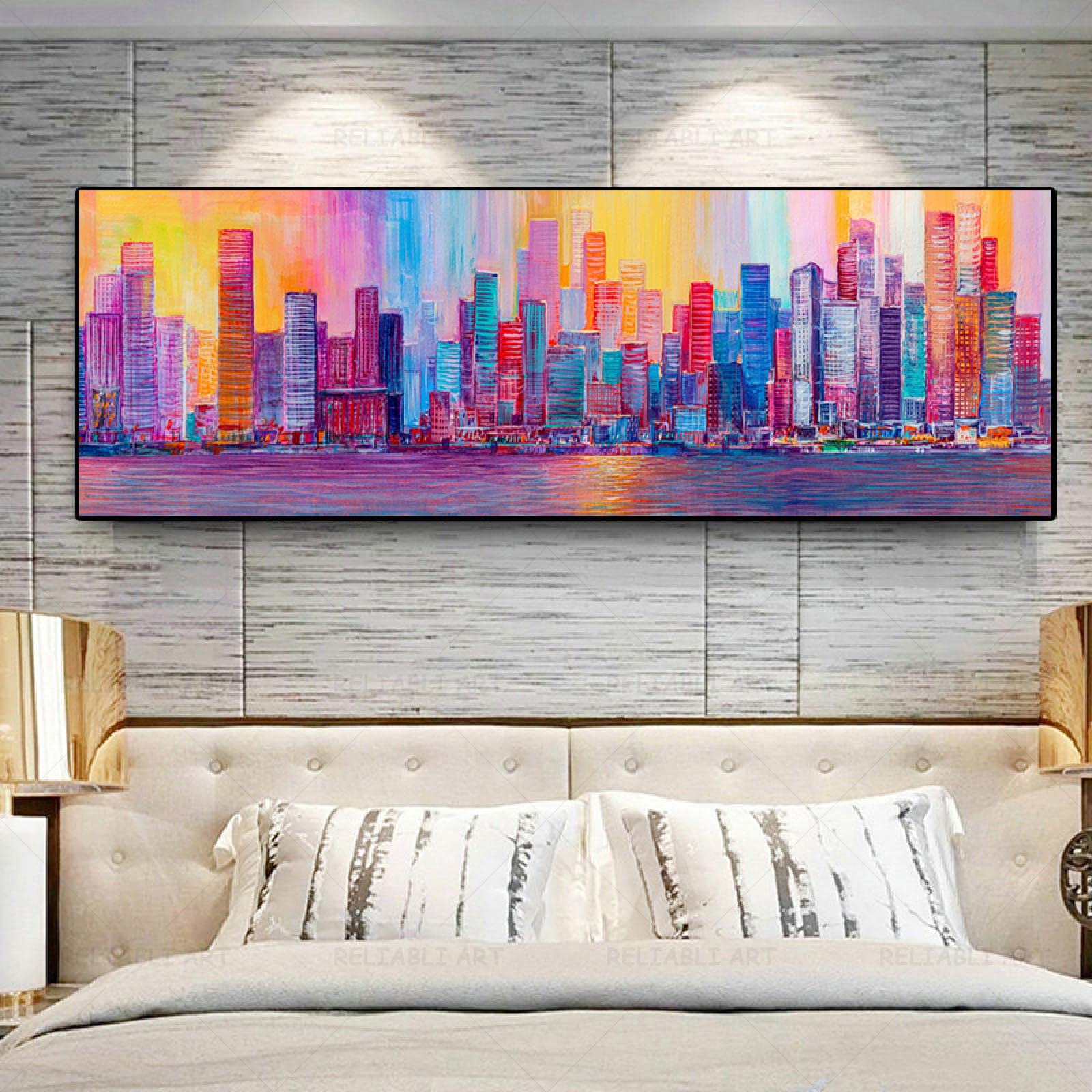 Art toile architecture abstraite 50x150cm grand format pour salon moderne