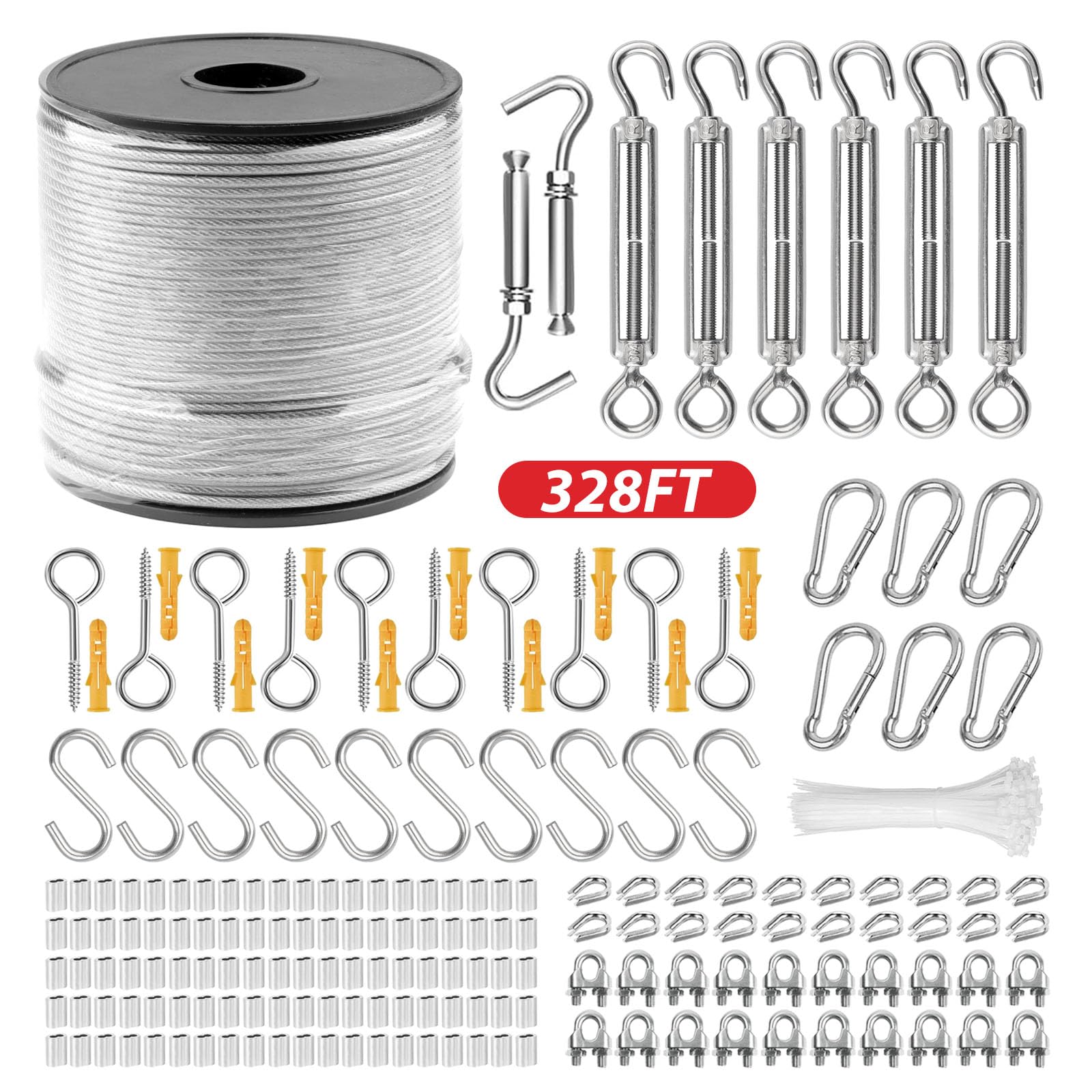 1/16 Wire Rope Cable, 304 Stainless Steel Aircraft Cable, 7x7 Strand Core Steel Clothes Line Trellis Wire, 368lbs Breaking Strength (Silver, 1/16" 328FT)