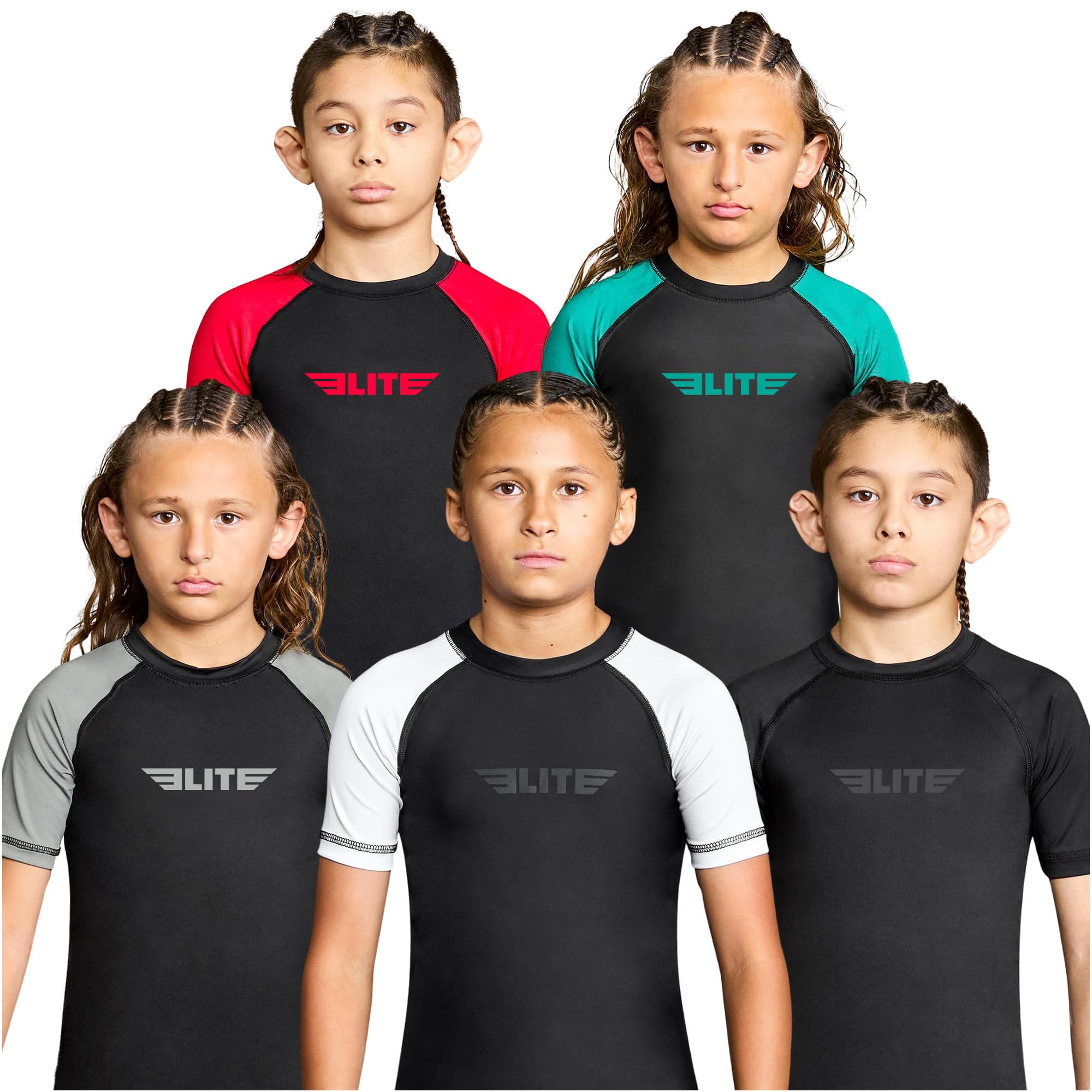 Kids Jiu Jitsu BJJ Rash Guard, Short Half Sleeve Compression Shirt for Youth Boys Girls Sports Nogi Training