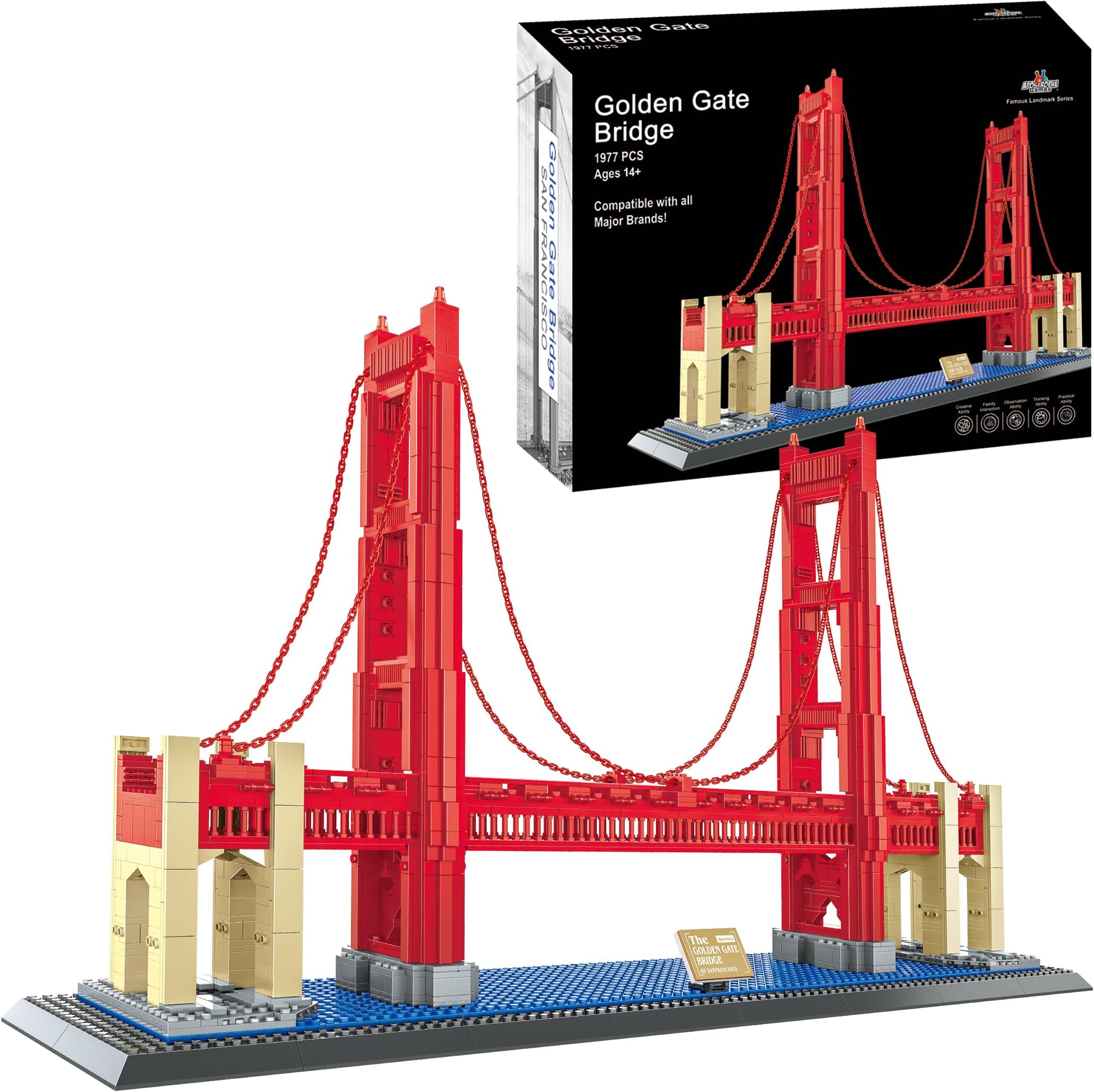 Apostrophe Games Golden Gate Bridge Building Block Set (1,977 Pieces) San Francisco's Golden Gate Bridge Famous Landmark Series - Architecture Model for Kids and Adults