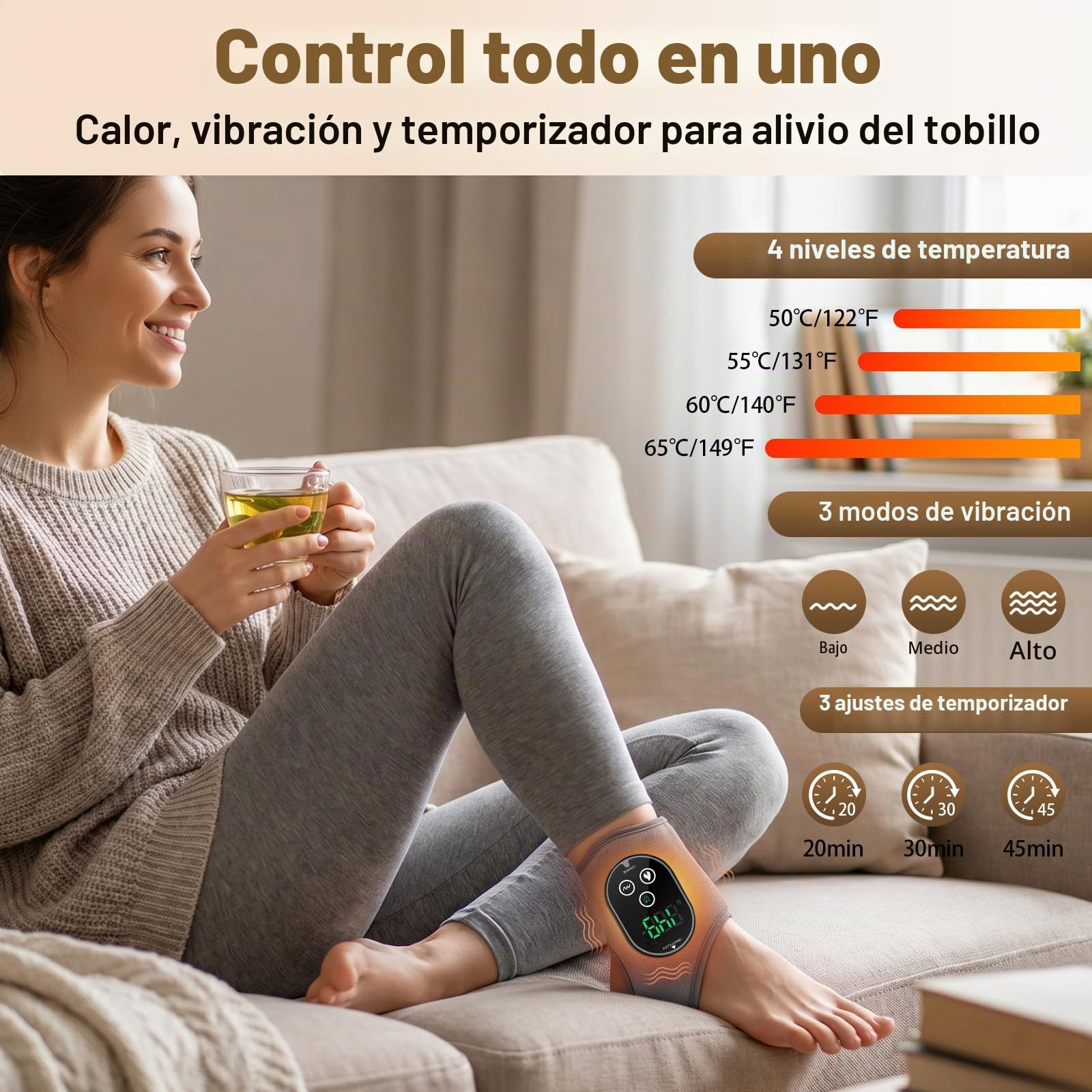 2PCS Masajeador Eléctrico de Tobillo y Pies, Inalámbrico con Calor Ajustable 4 Niveles y 3 Modos de Vibración, Temporizador Relajante para Empeine, Talón y Tobillo