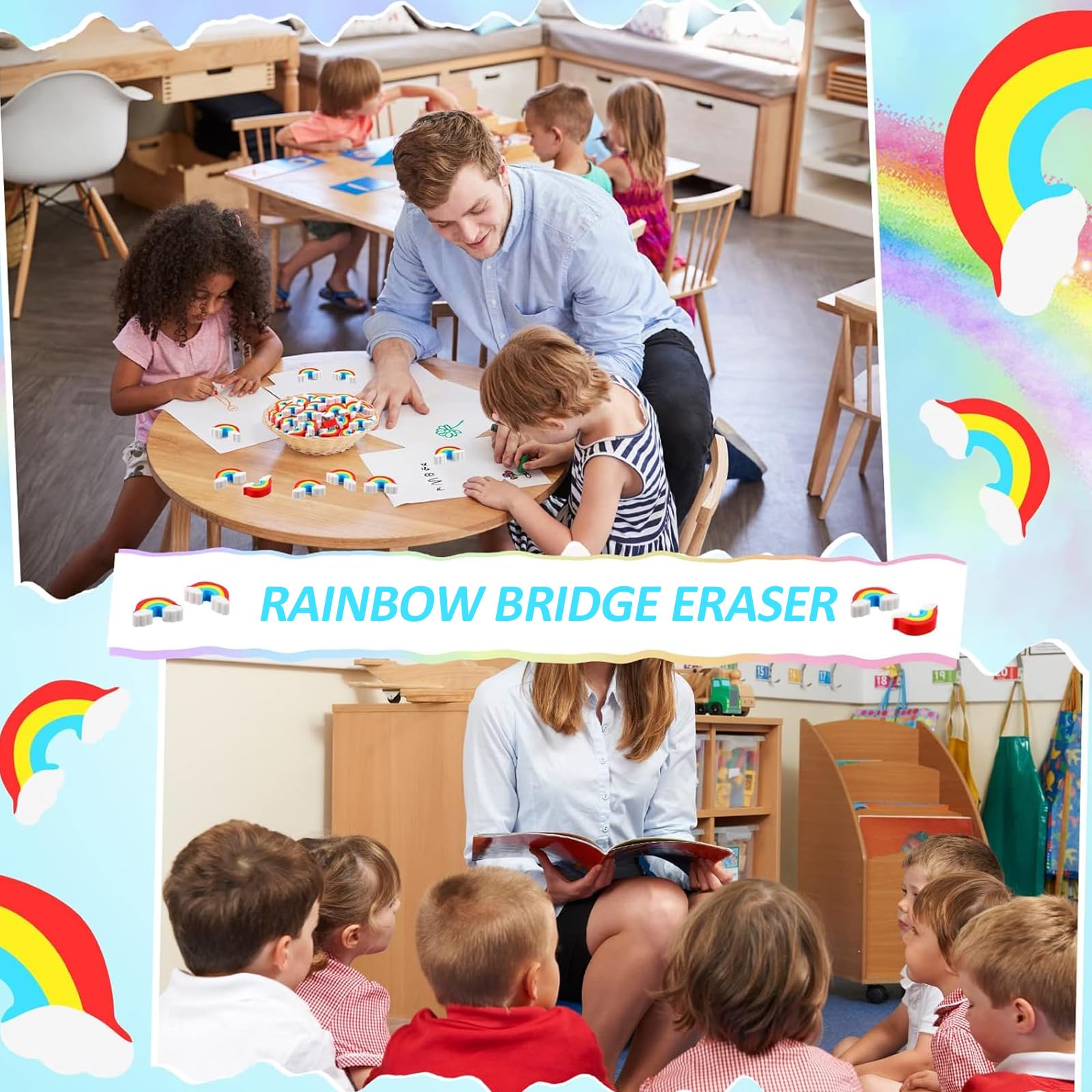 Ensemble Rainbow 30 Pièces - Crayons, Gommes Arc-en-Ciel Et Bracelets Cœur Pour Enfants
