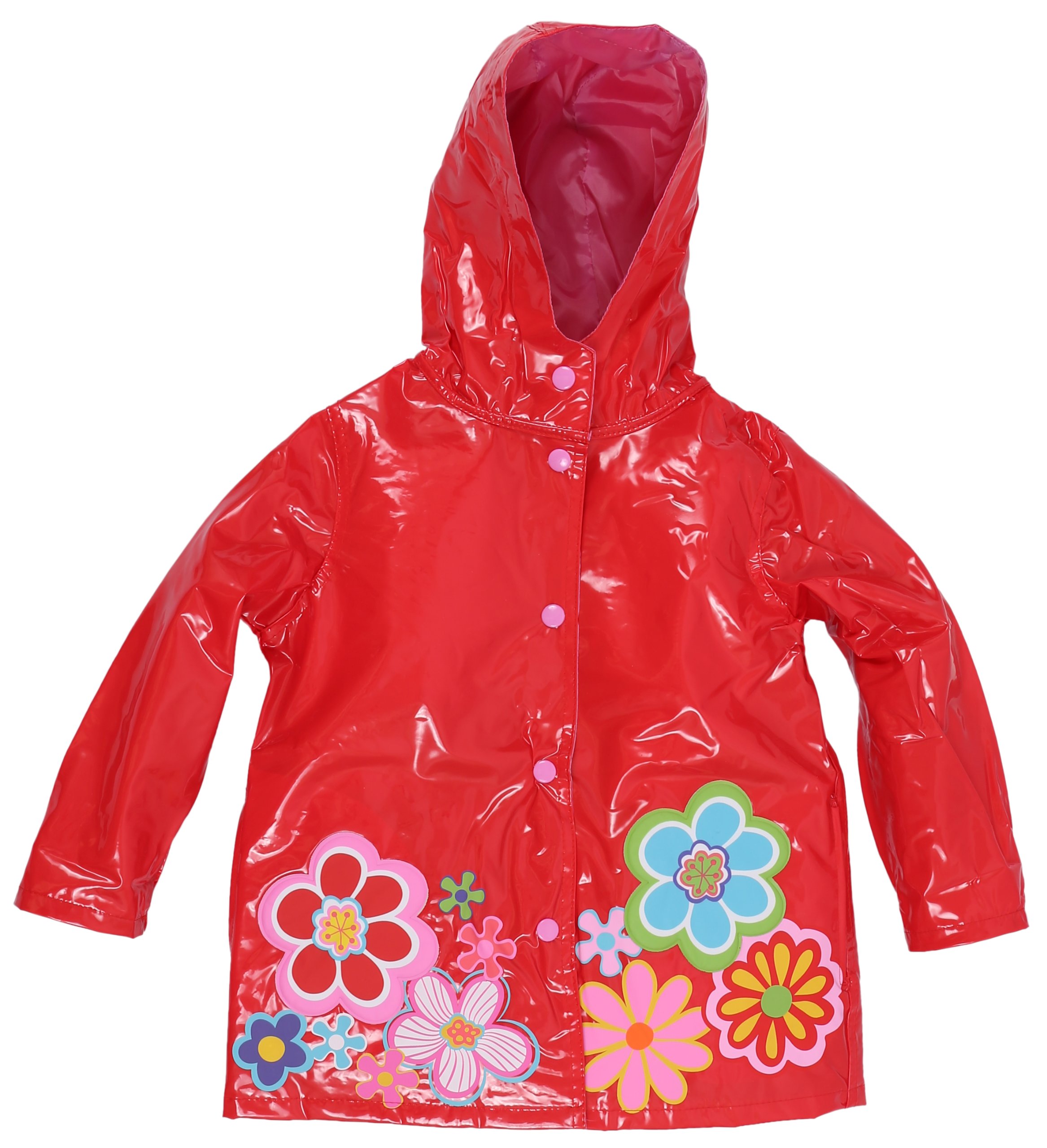 Wippette Little Girls Waterproof Hooded Floral Raincoat - Tomato (Size 4)