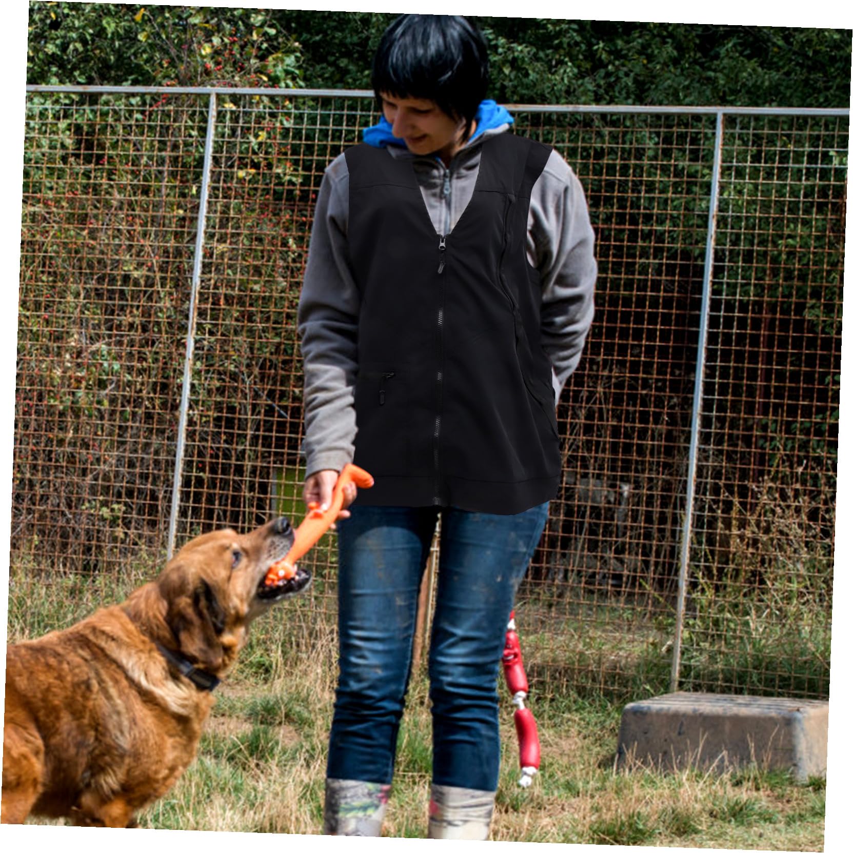 TEHAUX Sicherheitsweste für Hunde Winddicht mit Verstellbarem Schnappverschluss Seite Große Tasche dem Rücken und Seilschlaufe für Zubehör für Hundetraining und Aktivitäten im Innen und A