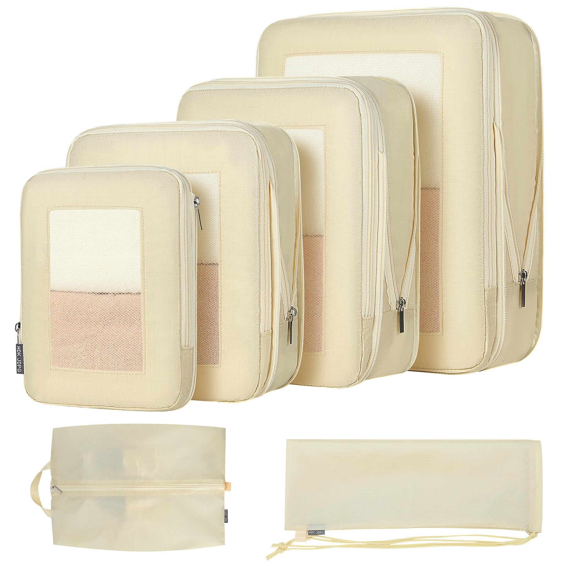 6er-Set Kompressions-Verpackungswürfel für Koffer, komprimierbare Netz-Verpackungswürfel für Reisen, Damen, Reiseutensilien, mit Schuhbeutel und Kordelzugbeutel