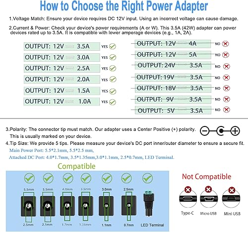 Miniatura 4 de TKDY Fuente de alimentación de 12V 3.5A DC Entrada CA 100-240V Salida 12V 3.5A, compatible con 12Vdc 3A 2.5A 2A 1.5A 1A Tira de luz LED CCTV Cámara