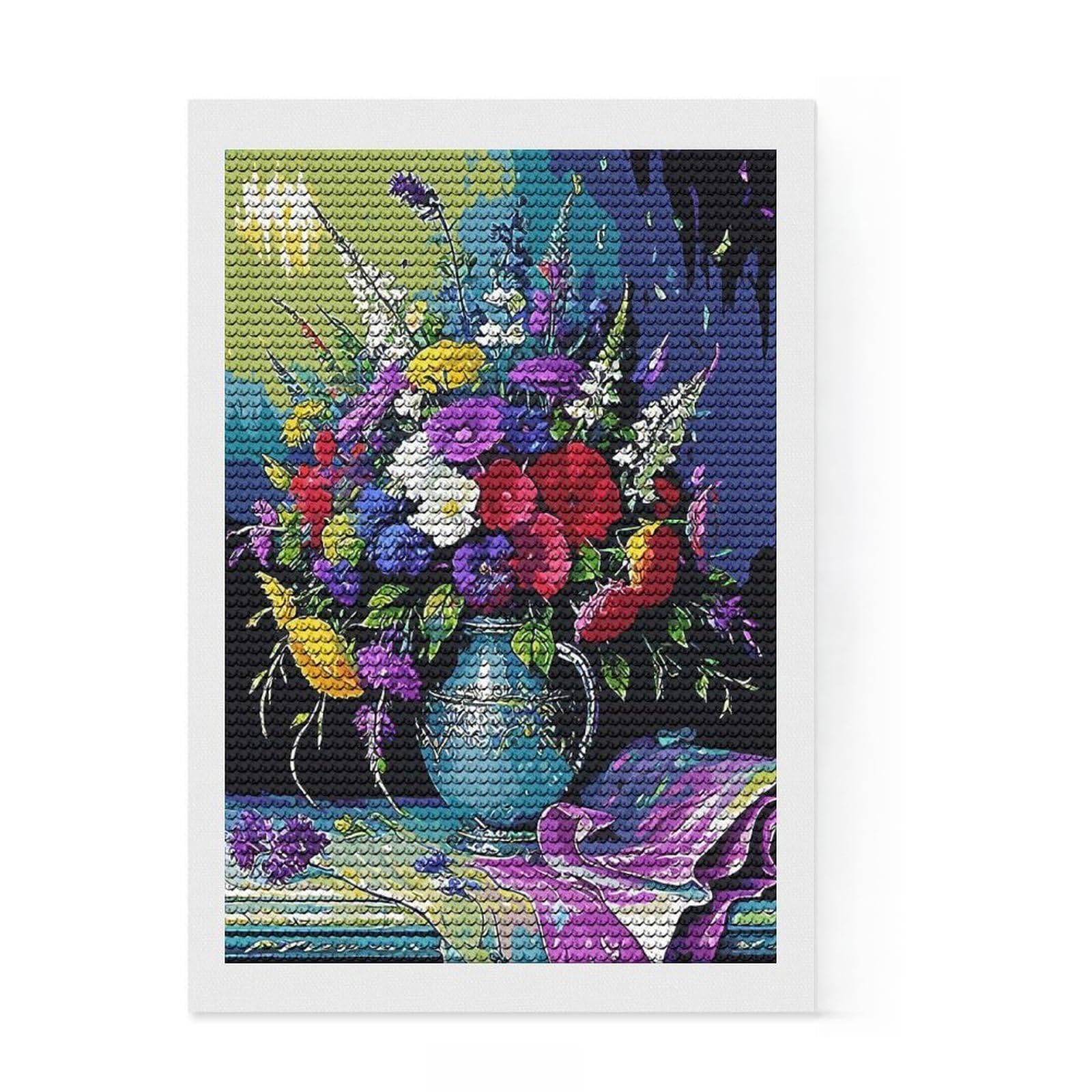 Junmoney Flower Blossoms DIY Diamond Art Canvas Kit 8"x12", Sparkling Crystal Beads, Modern Decor, Boho Decor, Christmas Gift