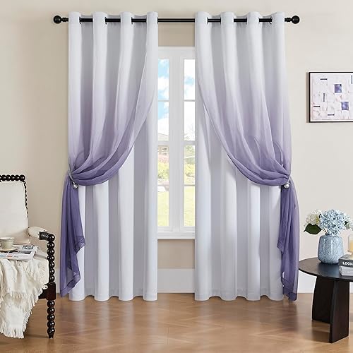 naturetalk Cortinas opacas del 90% al 95% con degradado traslúcido, juego de 2 paneles de cortina  Parte superior con ojales plateados antiguos