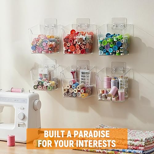 Miniatura 3 de 6 cubos de almacenamiento de pared adhesivos transparentes, soportes organizadores de puertas de gabinete pequeños, bolsillos colgantes de montaje