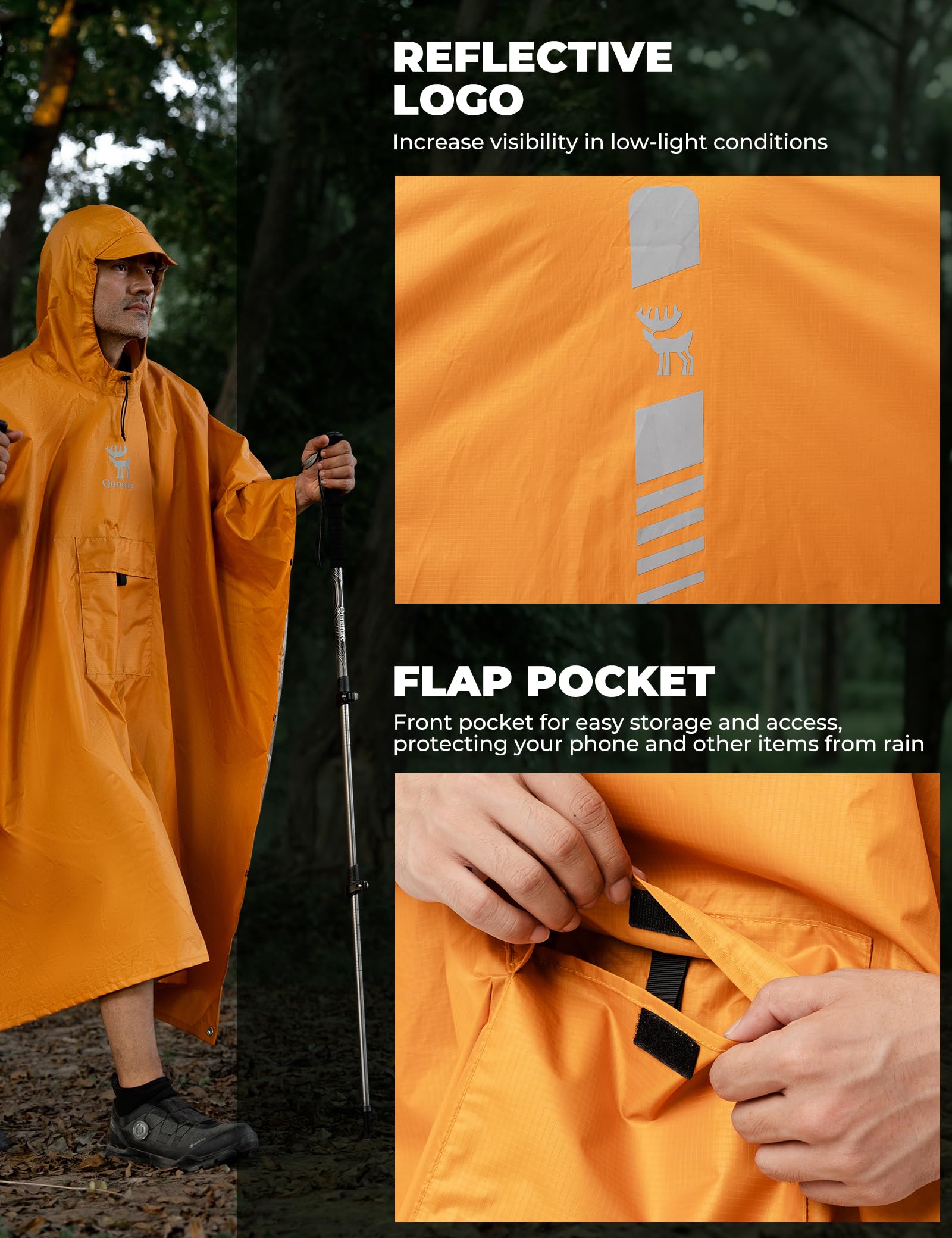 Poncho Impermeabile 3 in 1, Giacca Antipioggia Uomo Donna Multifunzione, Mantella Antipioggia con Cappuccio, Portatile e Leggera, per Campeggio Trekking Escursione Picnic