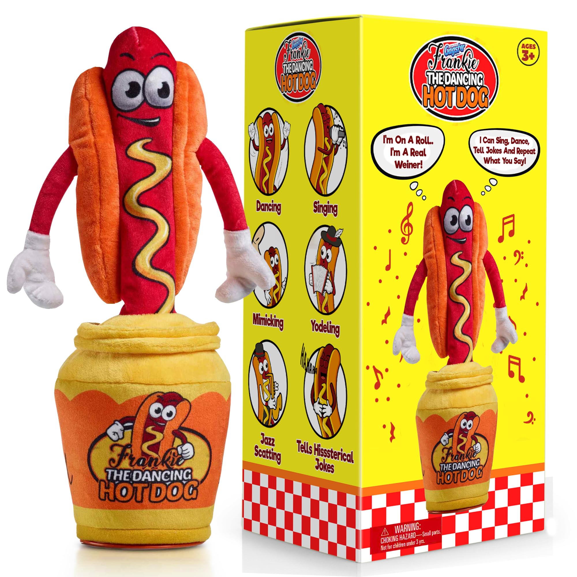 Gagster Dancing Hot Dog – Sings, Yodels, Tells Jokes – Funny Talking Decor Toy for Kids & Adults