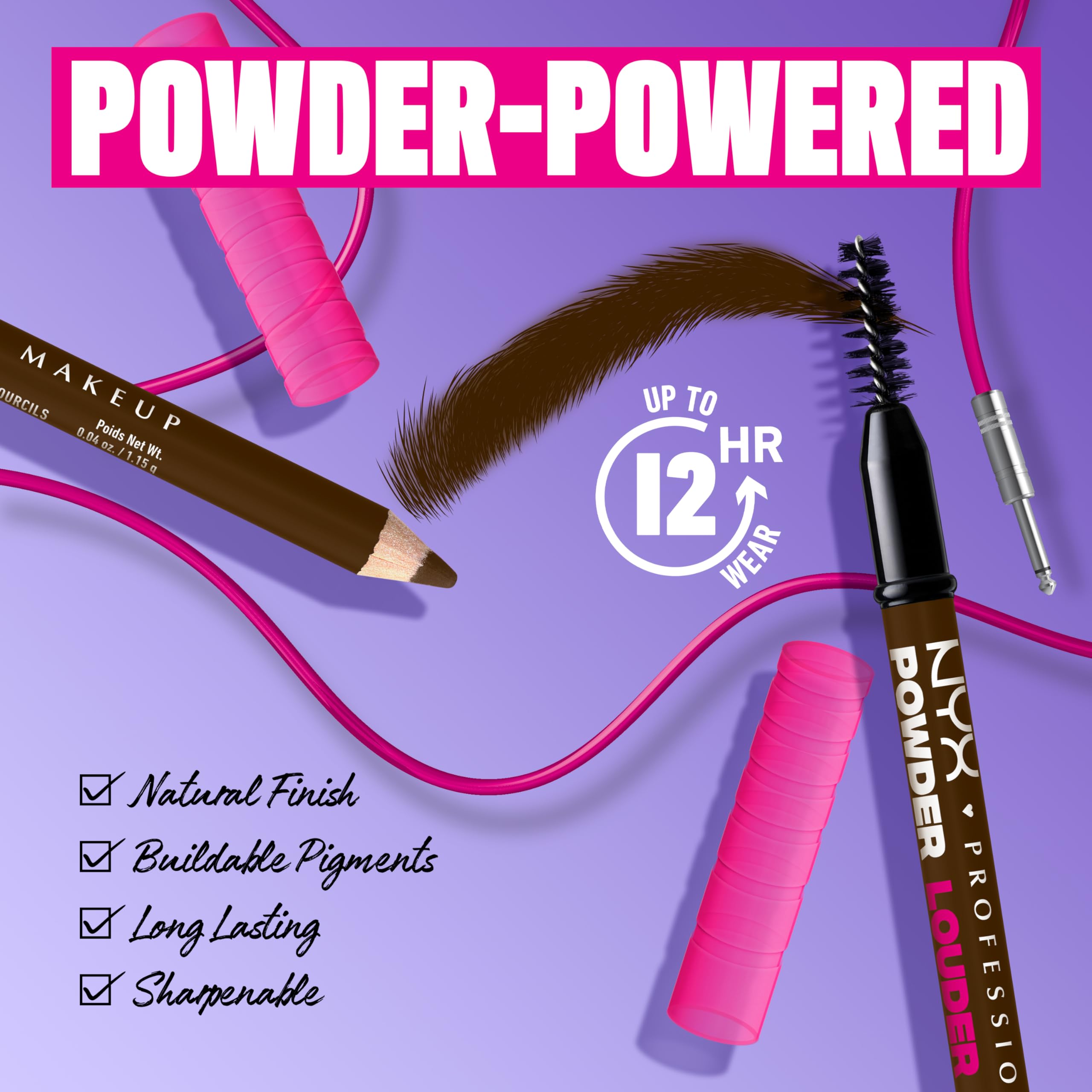 NYX Professional Makeup, Ołówek do brwi, z bambusową mikrofibrą, dla naturalnego efektu, trwały do 12 godzin, wegańska formuła, Powder Louder, odcień: Espresso
