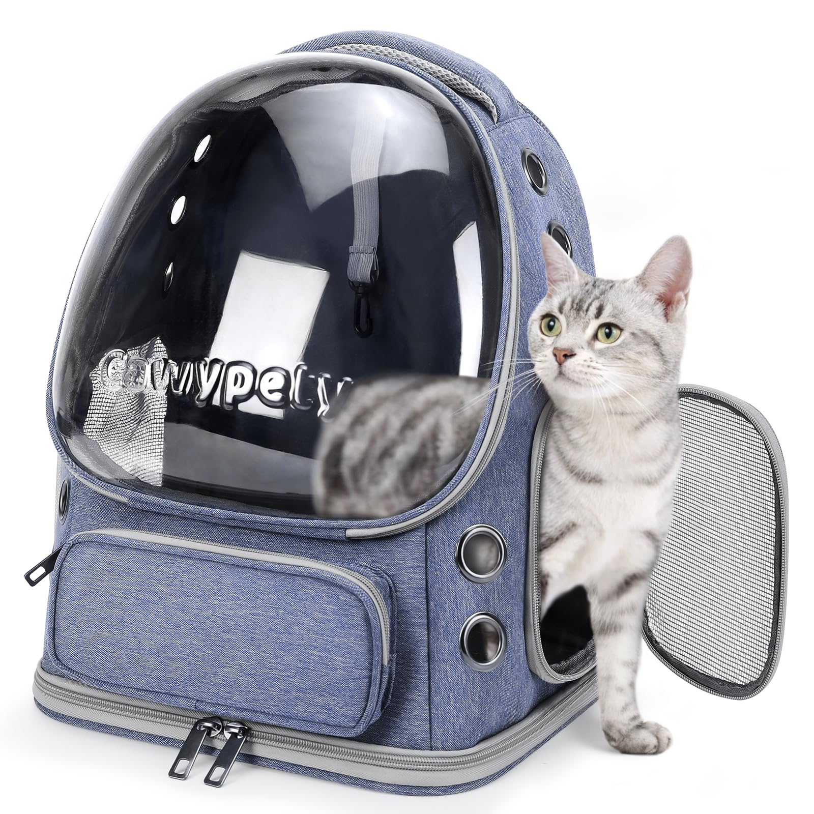 Photo 1 of Cawypety Cat Backpack Carrier, Breathable Cat Carrier Large Space Bubble Pet Backpack for Kitty Small Dog up to 12lbs, Transparent & Foldable Pet Carrier for Travel Hiking (Blue