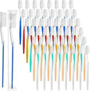 Honeydak 300 Pieces Disposable Toothbrushes Individually Wrapped Toothbrushes Medium Soft Tooth Brush Manual Travel Toothbrush Set for Adults Kids Travel Toiletries, 6 Colors