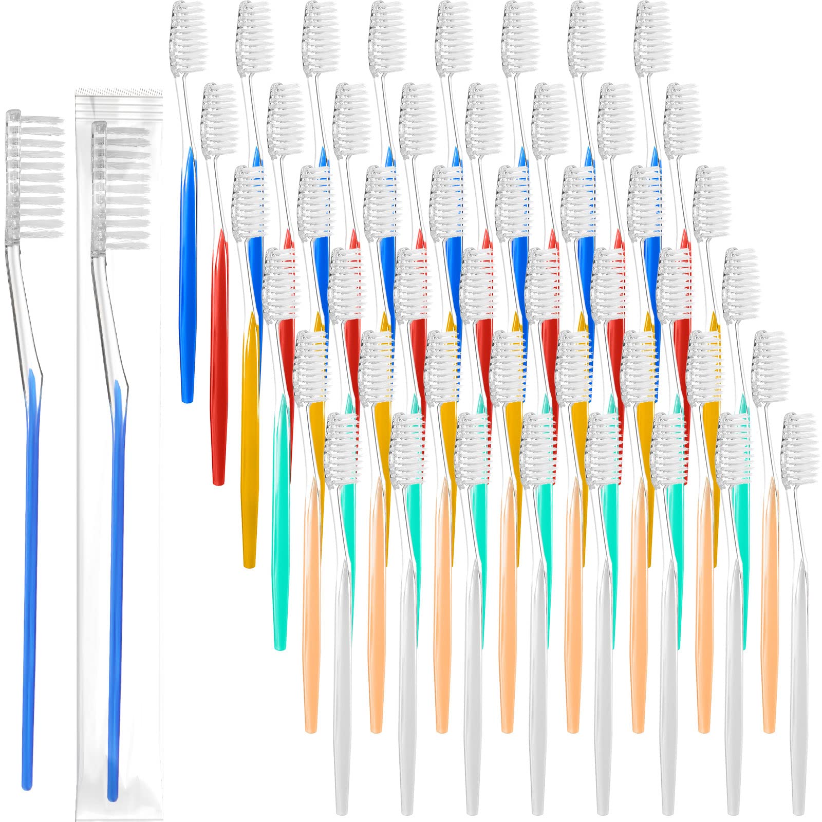 Honeydak 300 Pieces Disposable Toothbrushes Individually Wrapped Toothbrushes Medium Soft Tooth Brush Manual Travel Toothbrush Set for Adults Kids Travel Toiletries, 6 Colors