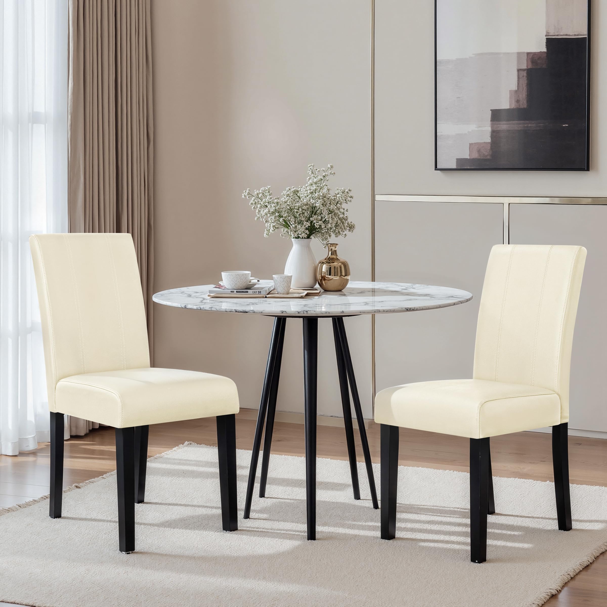 CHUN YI Dining Chairs Set of 2, Faux Leather Dining Room Chairs, High Back Upholstered Parsons Chairs for Dining Room Kitchen Side Chair with Sturdy