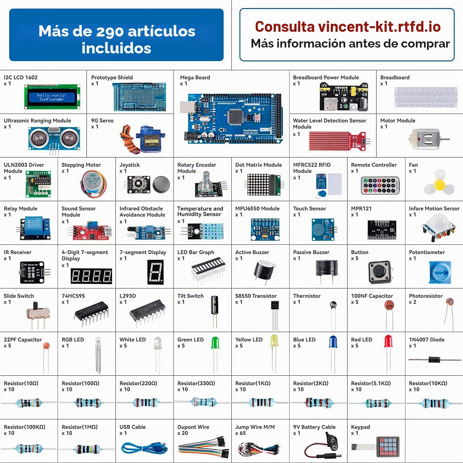 SUNFOUNDER Project El Kit de Arranque eléctrico más Completo Compatible con Arduino Mega R3 Nano, 73 tutoriales incluidos