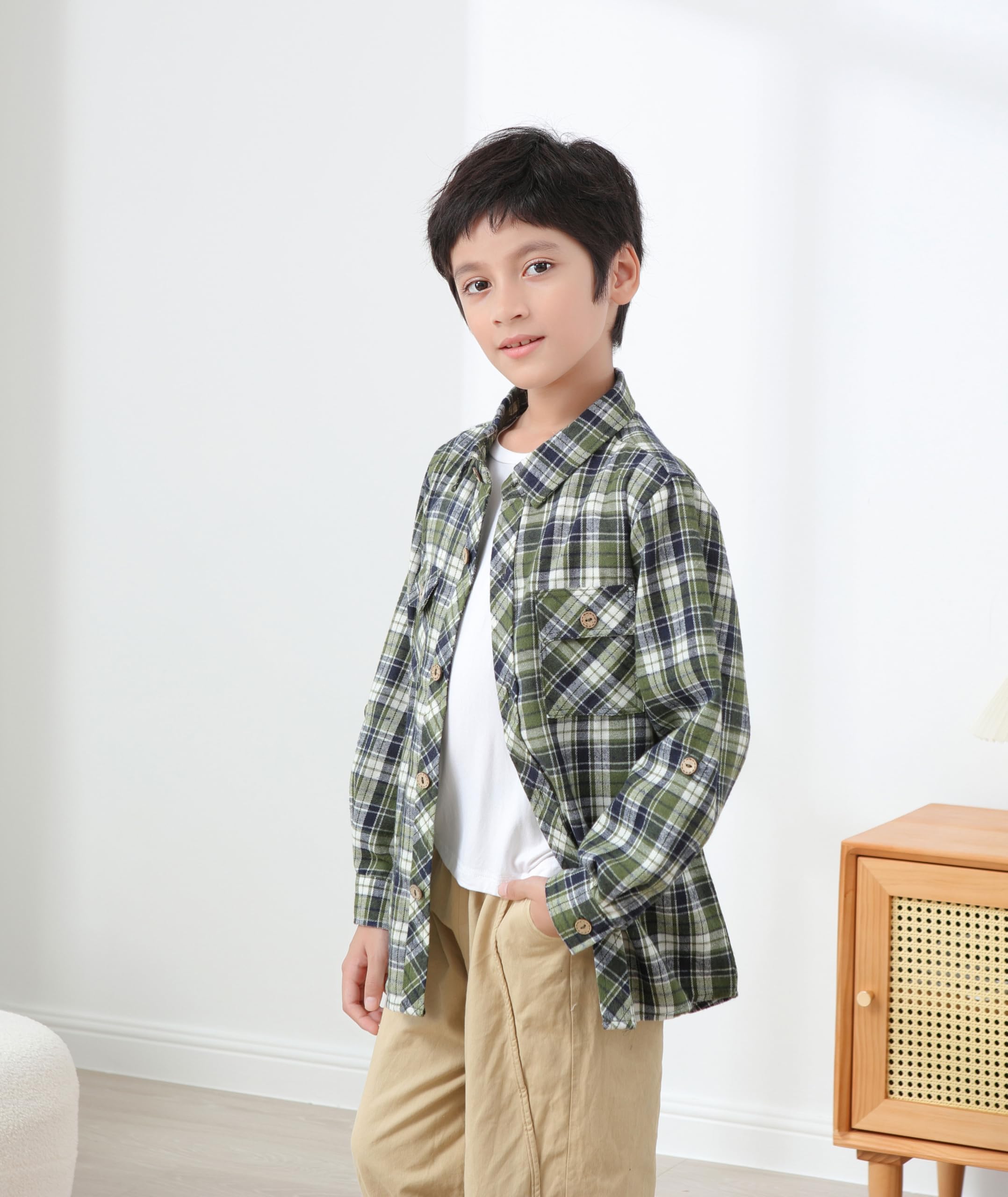 JACKETOWN Camicia Camicia da Bambino a Maniche Lunghe a Quadri per Bambini Camicia Casual per Bambini Camicie in Cotone Camicia per Bambini con Taschino sul Petto
