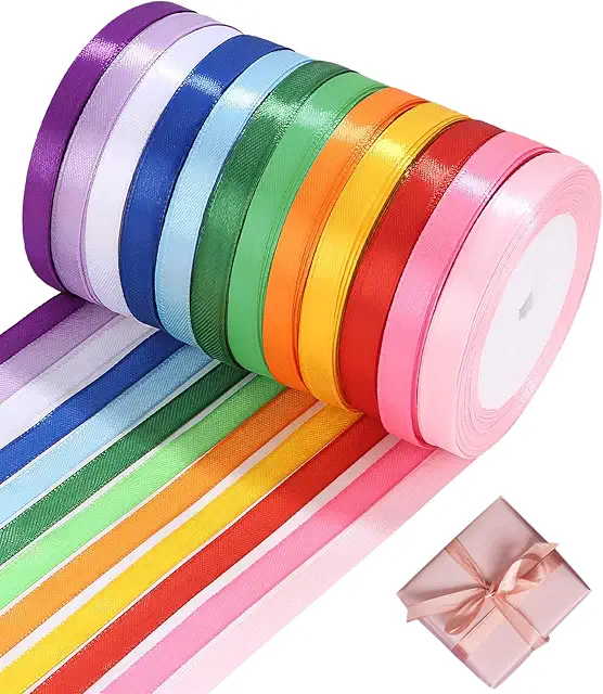 Ruban Satin 12 Couleurs - 22m x 10mm pour Emballage Cadeau et Décoration
