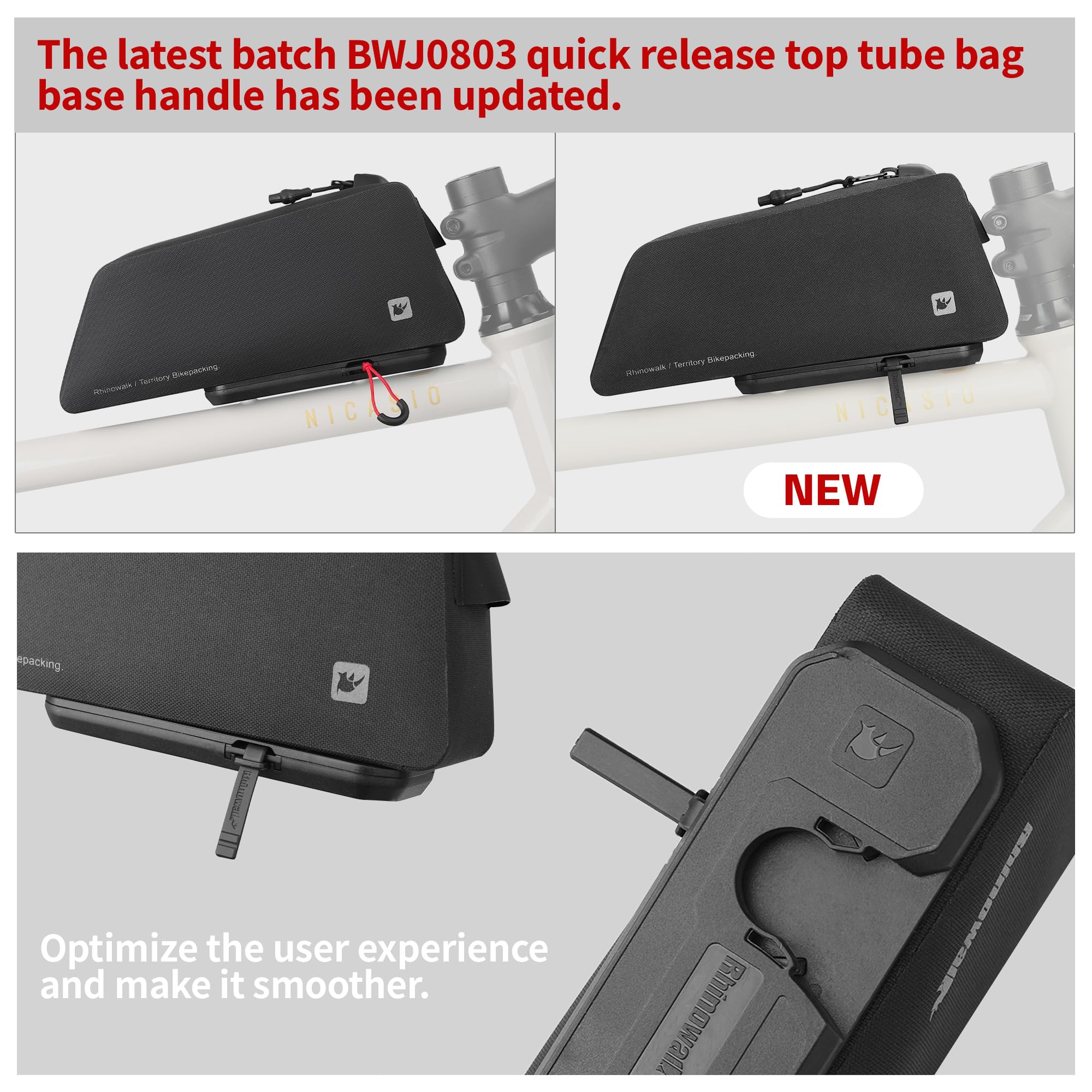 Rhinowalk Fahrrad Oberrohrtasche mit Schnellverschluss, FSB Flying Saucer Quick-Release, wasserdichte Bolt-On Rahmentasche aus 600D TPU, Schmale Hartschalen-Tasche mit Ladeanschluss