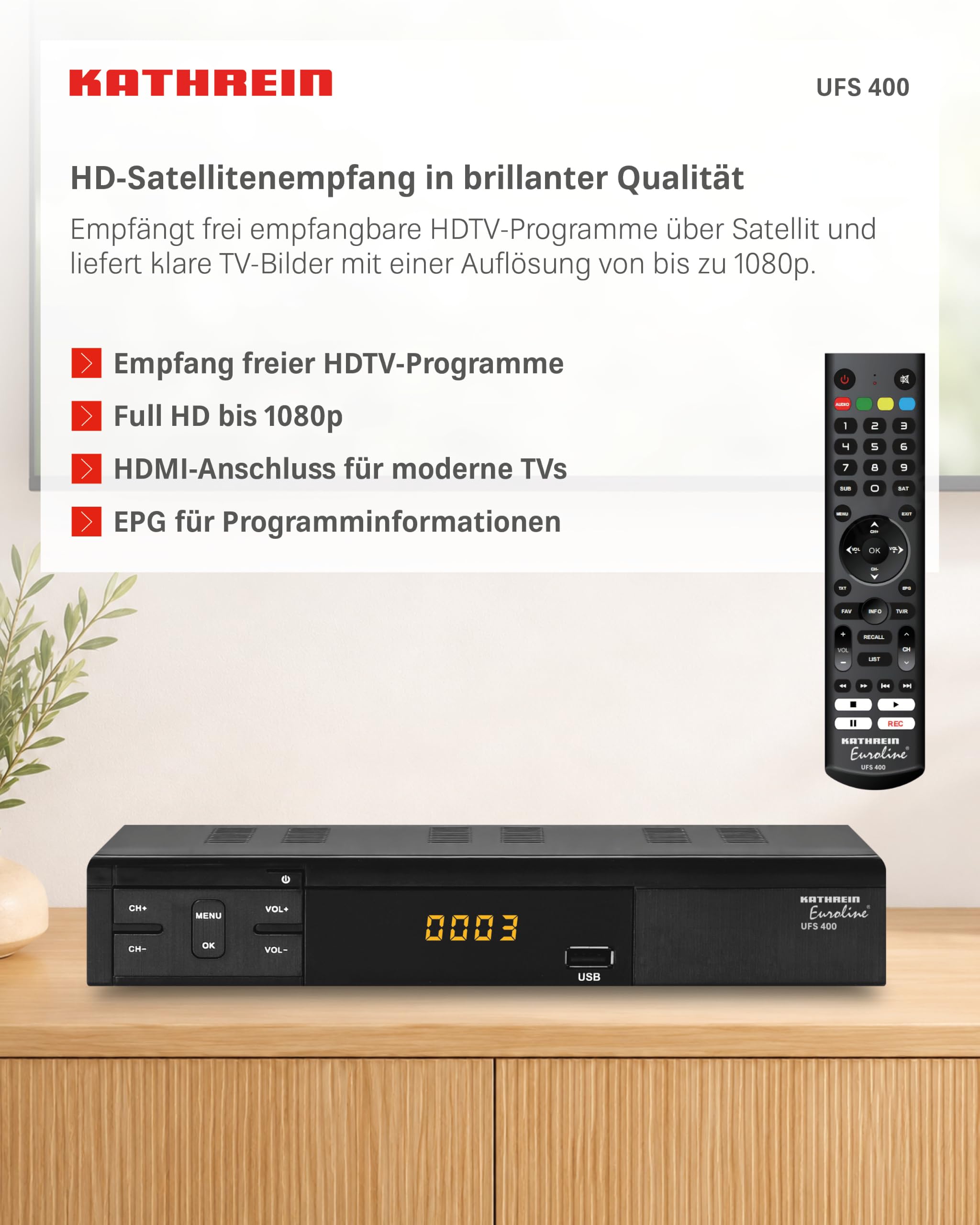 KATHREIN UFS 400 – HD Sat-Receiver, PVR, HDMI, SCART – Schwarz