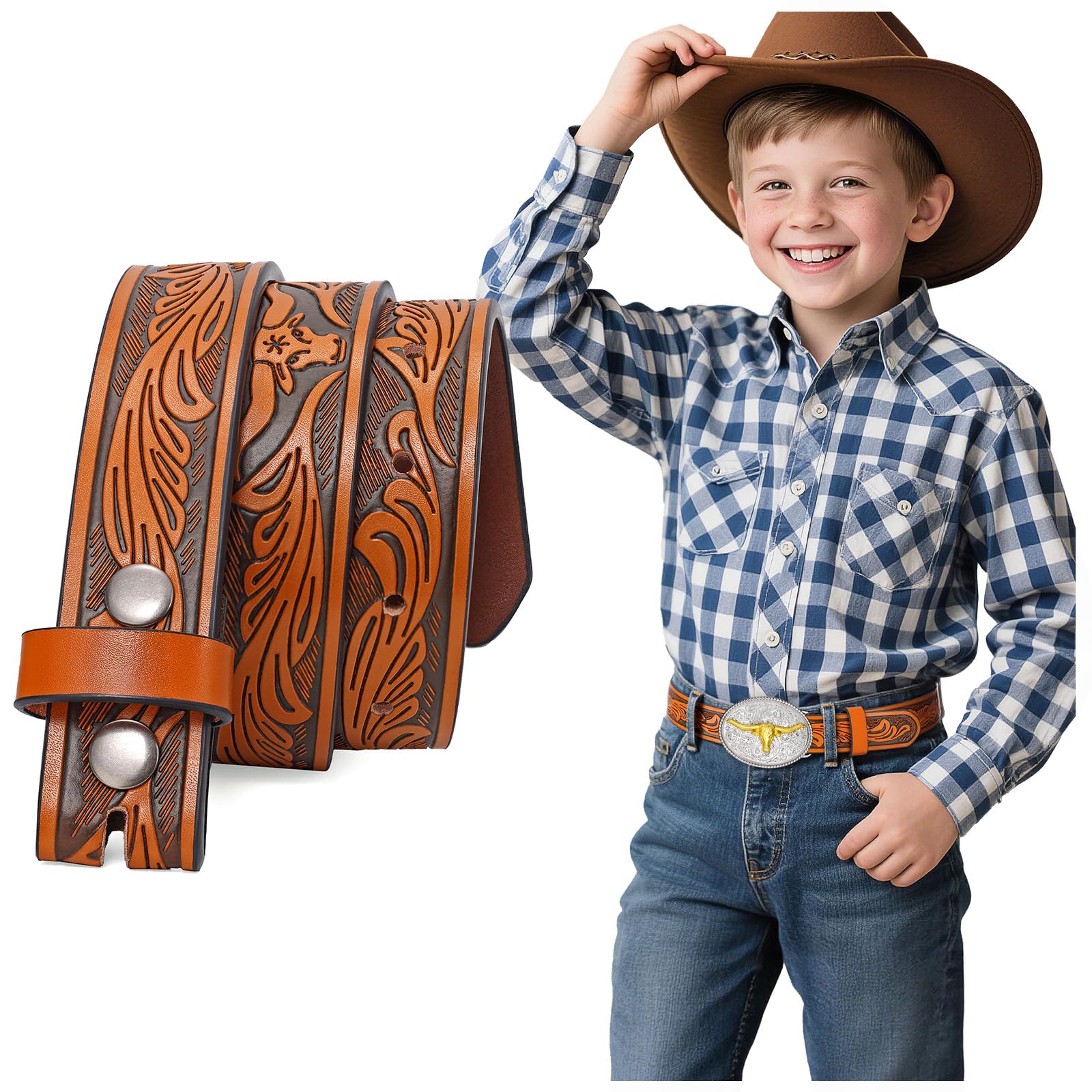 BELTROAD Kid Western Belt Without Buckle Toddlers Girls Boys Cowboy Belts