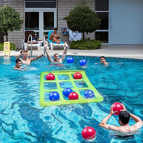 Miniatura 3 de Juego de juguetes de piscina - Juguete inflable de piscina Tic-Tac-Toe con 10 bolas - para adultos, adolescentes y niños de 2 a 10 jugadores