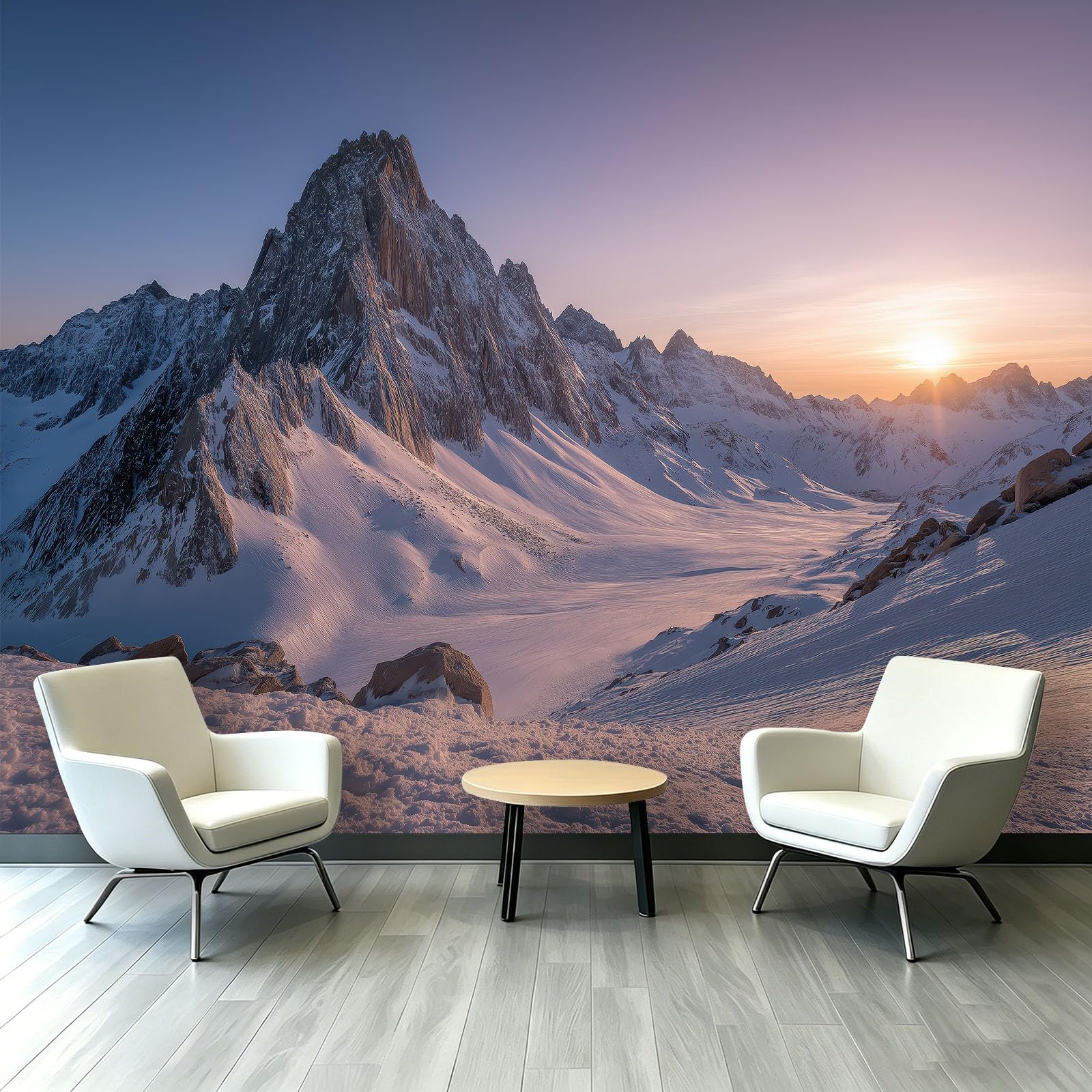 Tapeta z włókniny, 350 x 256 cm, naturalna sceneria, śnieżne góry, zachód słońca, fototapeta na ściany z funkcjami, sypialnia, salon, tło telewizyjne, przedpokój, salon