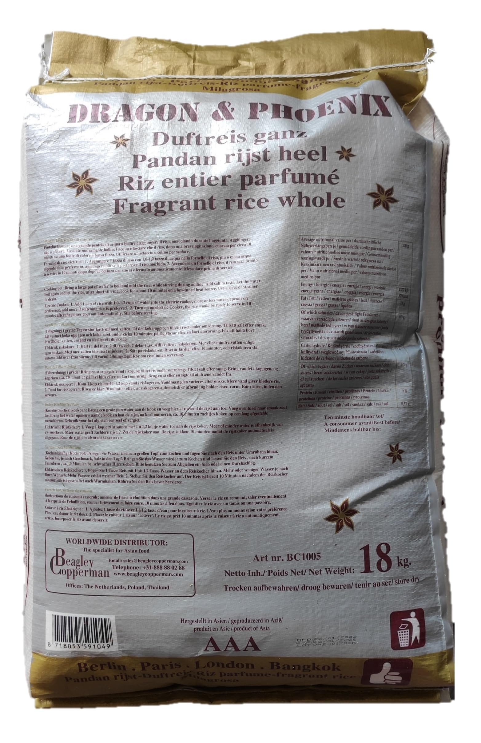 Ryż jaśminowy, 18 kg, AAA, ryż zapachowy, Milagrosa, bardzo długi ryż
