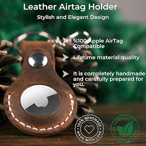 Miniatura 3 de Llavero de cuero para Airtag portátil hecho a mano de cuero auténtico soporte para Airtag bronceado