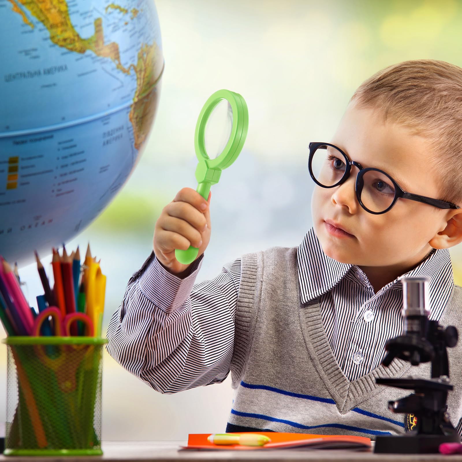 Saysurey 12 Pcs Magnifying Glass for Kids Shatterproof Science Jumbo Magnifiers with Stand Plastic Handheld Magnifying Glass Preschool Science Toys for Observation Classroom Students Autistic Children - Image 5